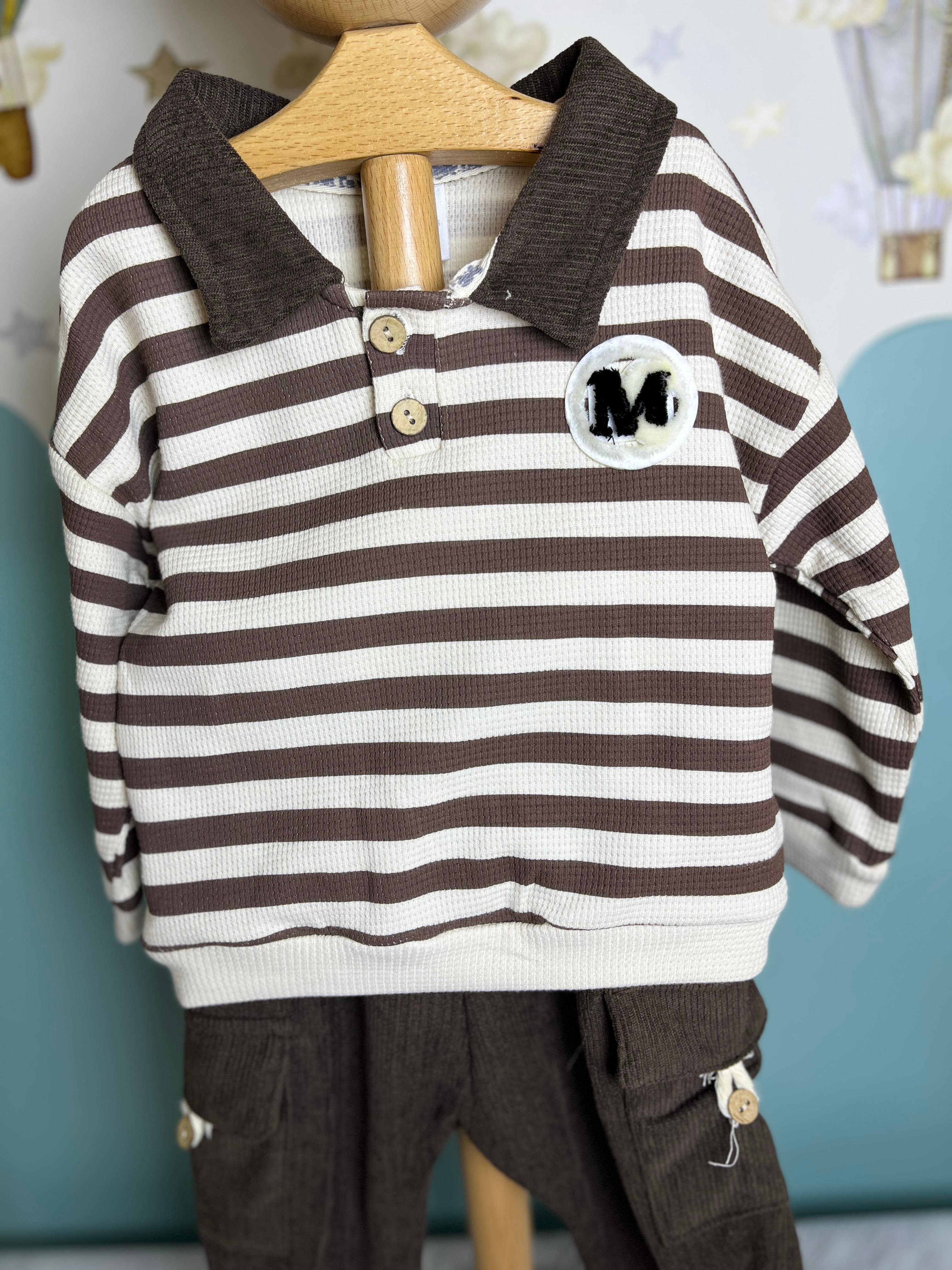 Çizgili Sweatshirt Cep Detaylı Pantolon Takım Erkek Bebek