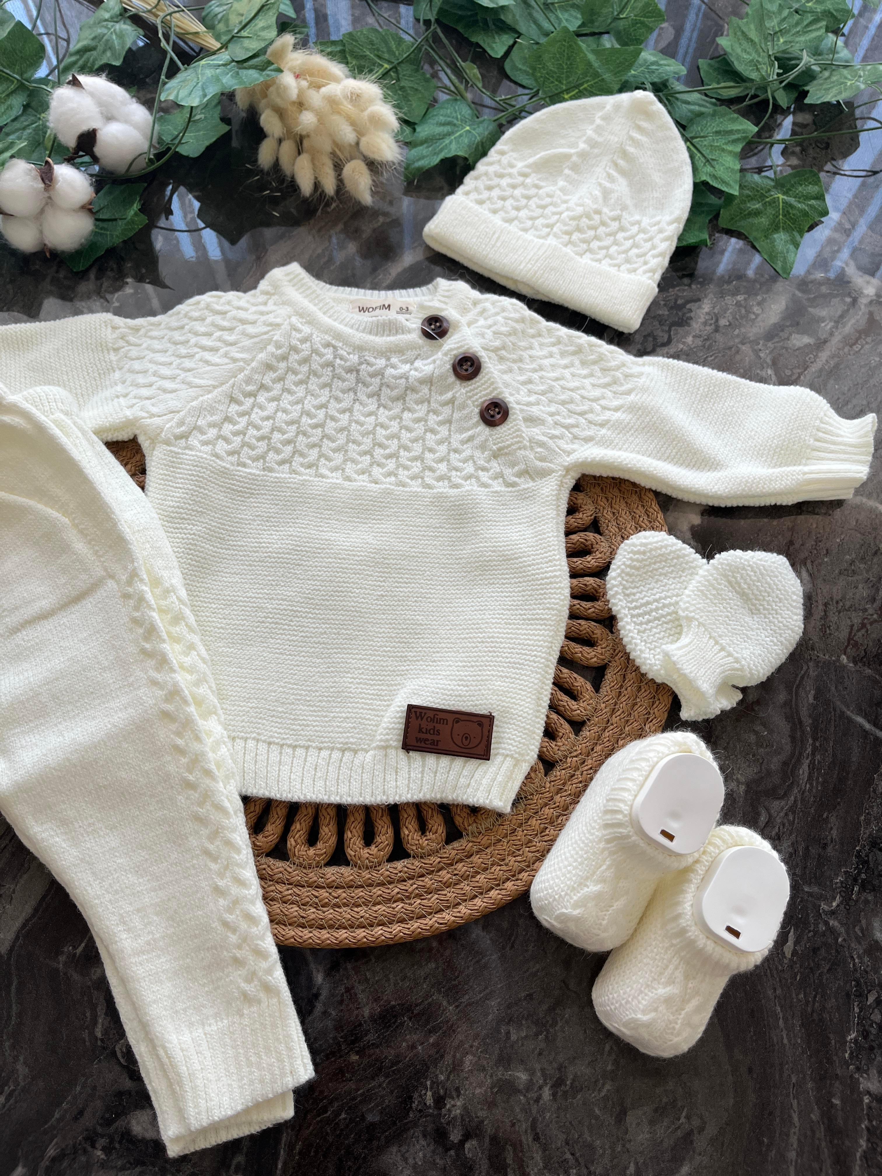 Desenli Triko Unisex Model 0- 3Ay 5'li Set