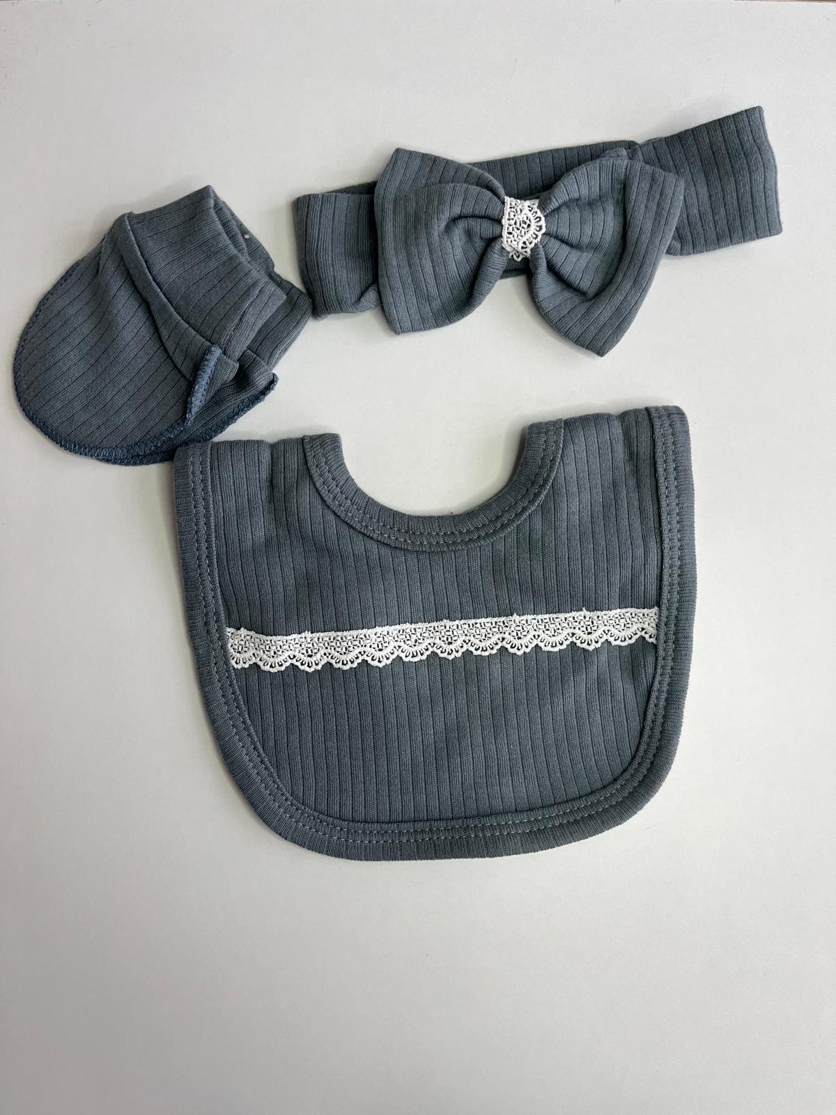 Fransız Güpürlü 5li Kız Bebek Set Füme