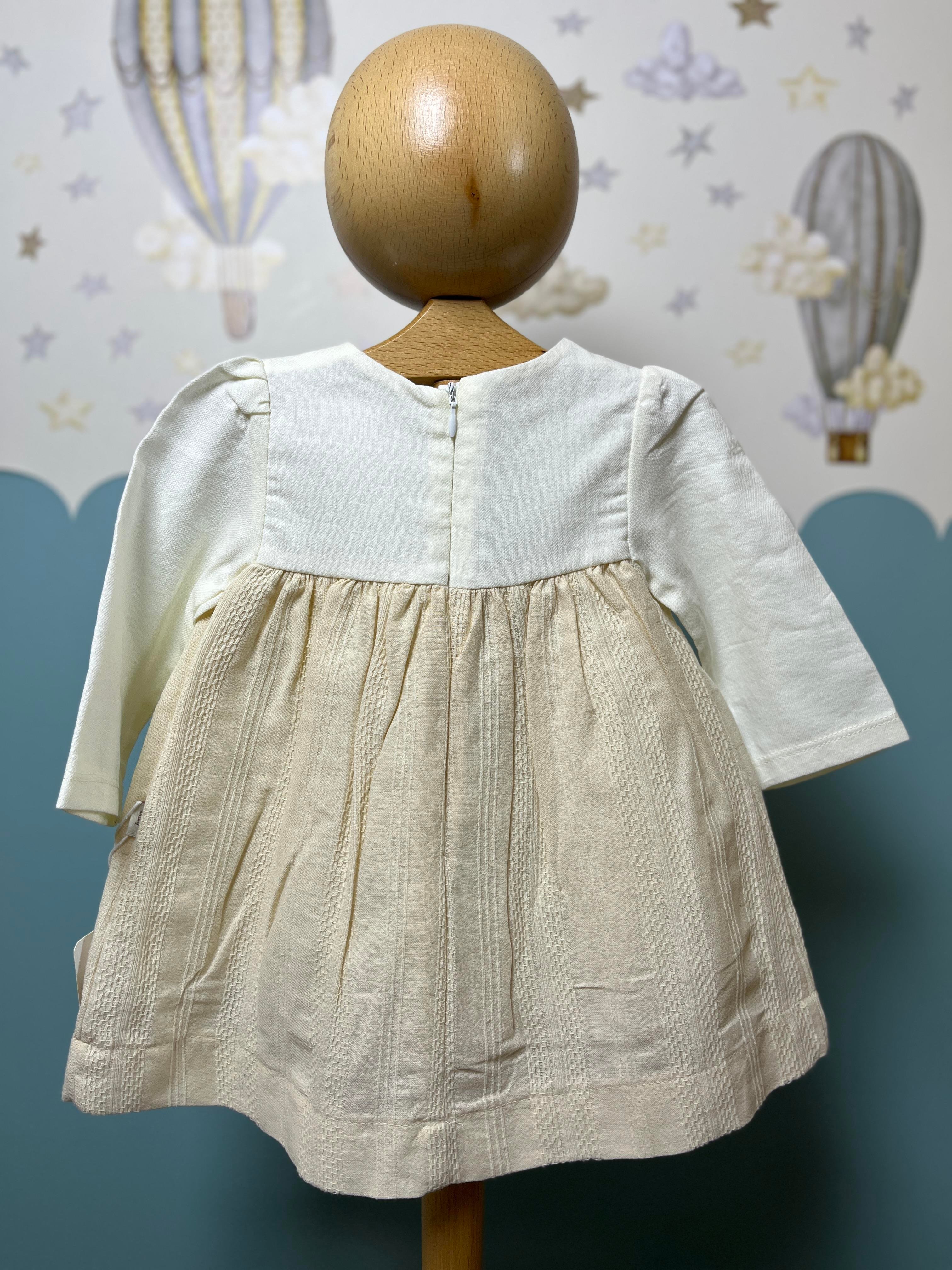 Fukukum Baby Fiyonk Detaylı Desenli Açık Sarı Kız Bebek Elbise