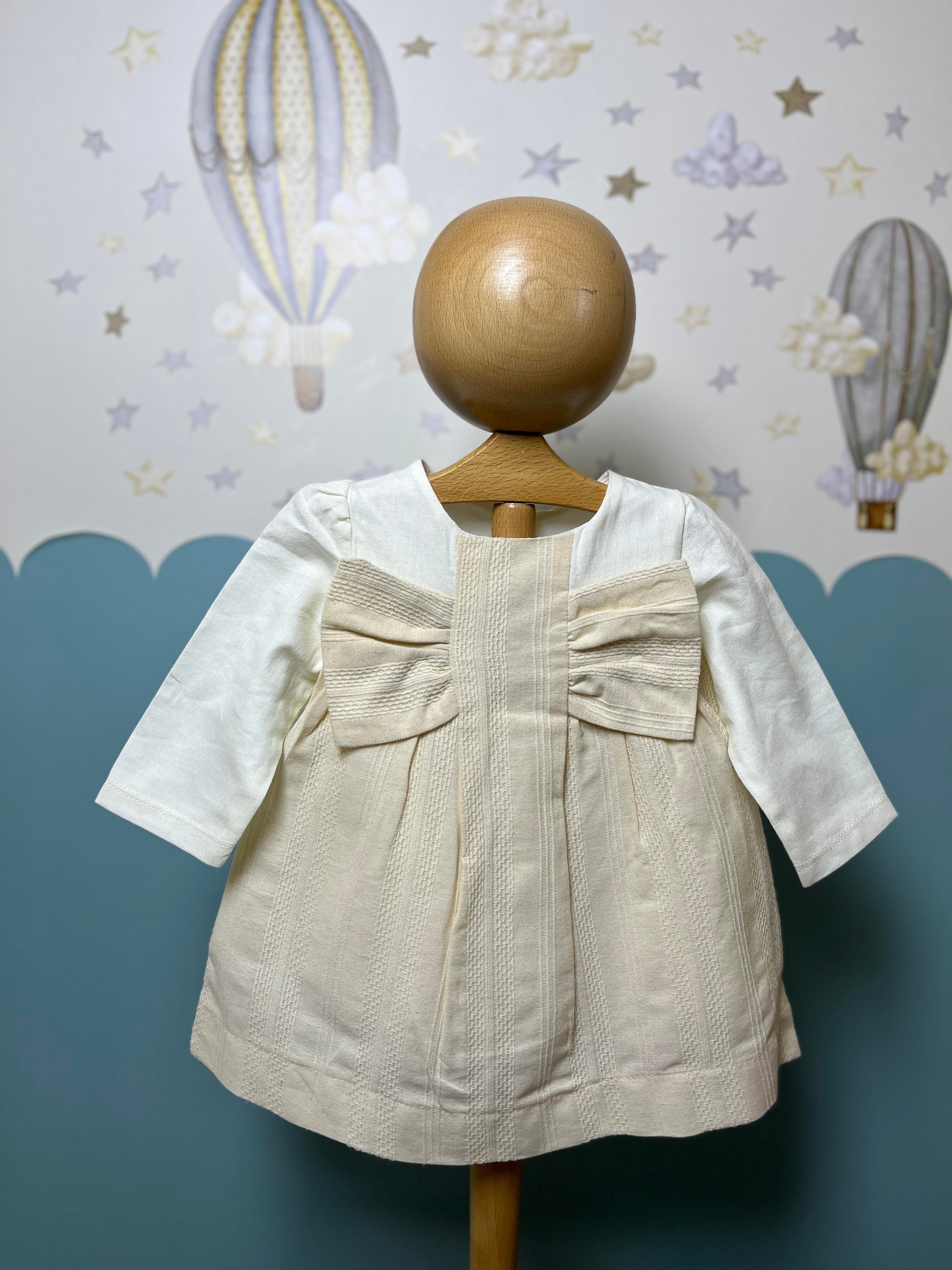 Fukukum Baby Fiyonk Detaylı Desenli Açık Sarı Kız Bebek Elbise