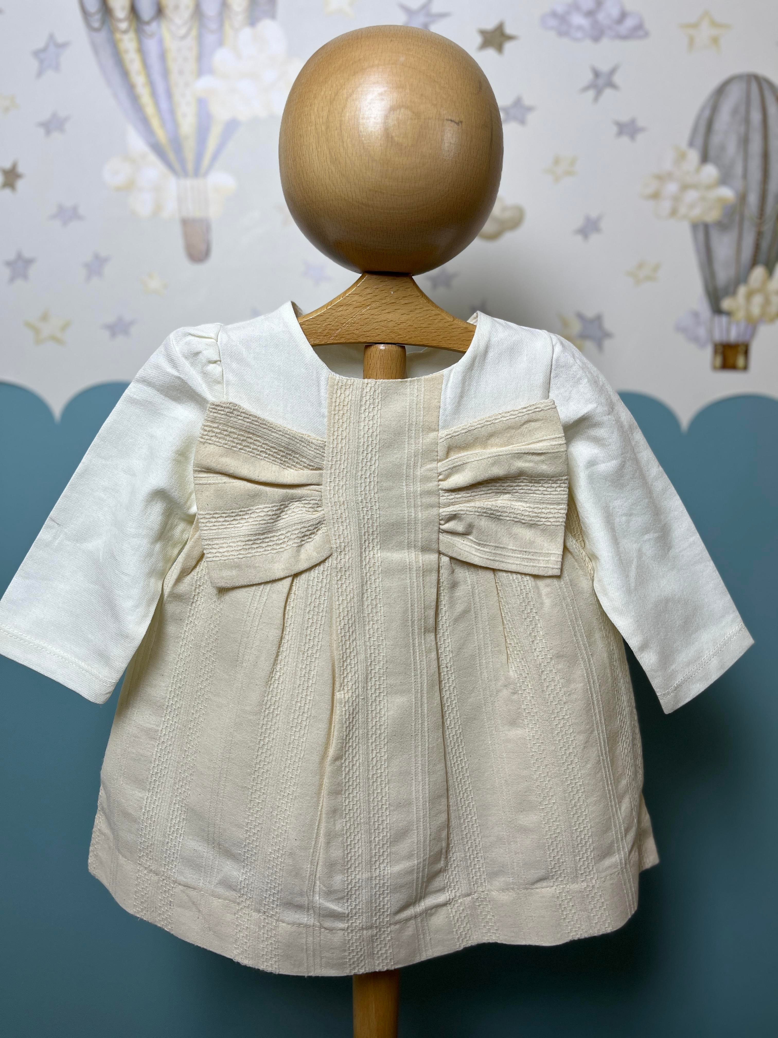 Fukukum Baby Fiyonk Detaylı Desenli Açık Sarı Kız Bebek Elbise