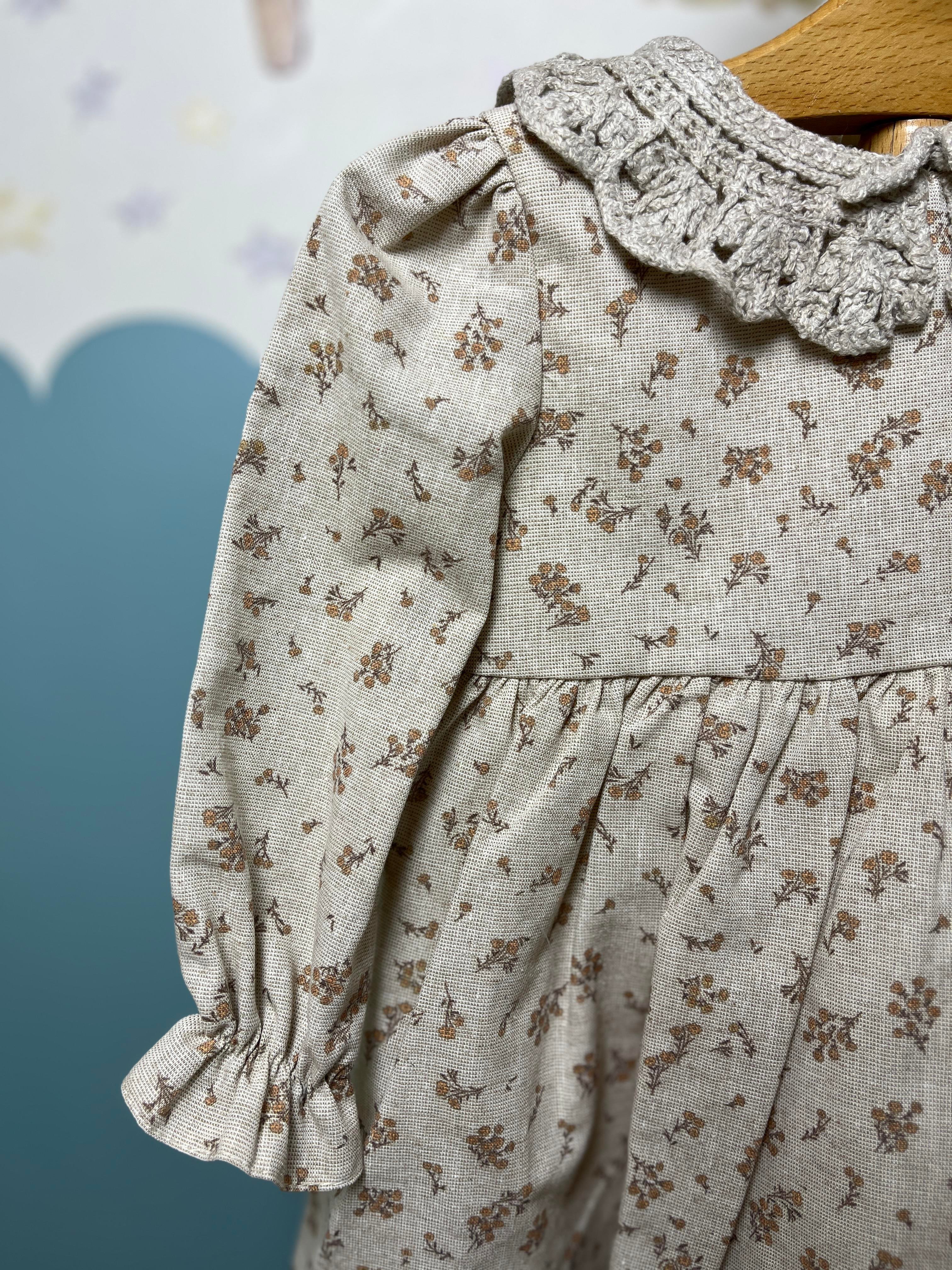 Fukukum Baby Naturel Yakalı Eteği Tül Detaylı Kız Bebek Elbise Kahverengi