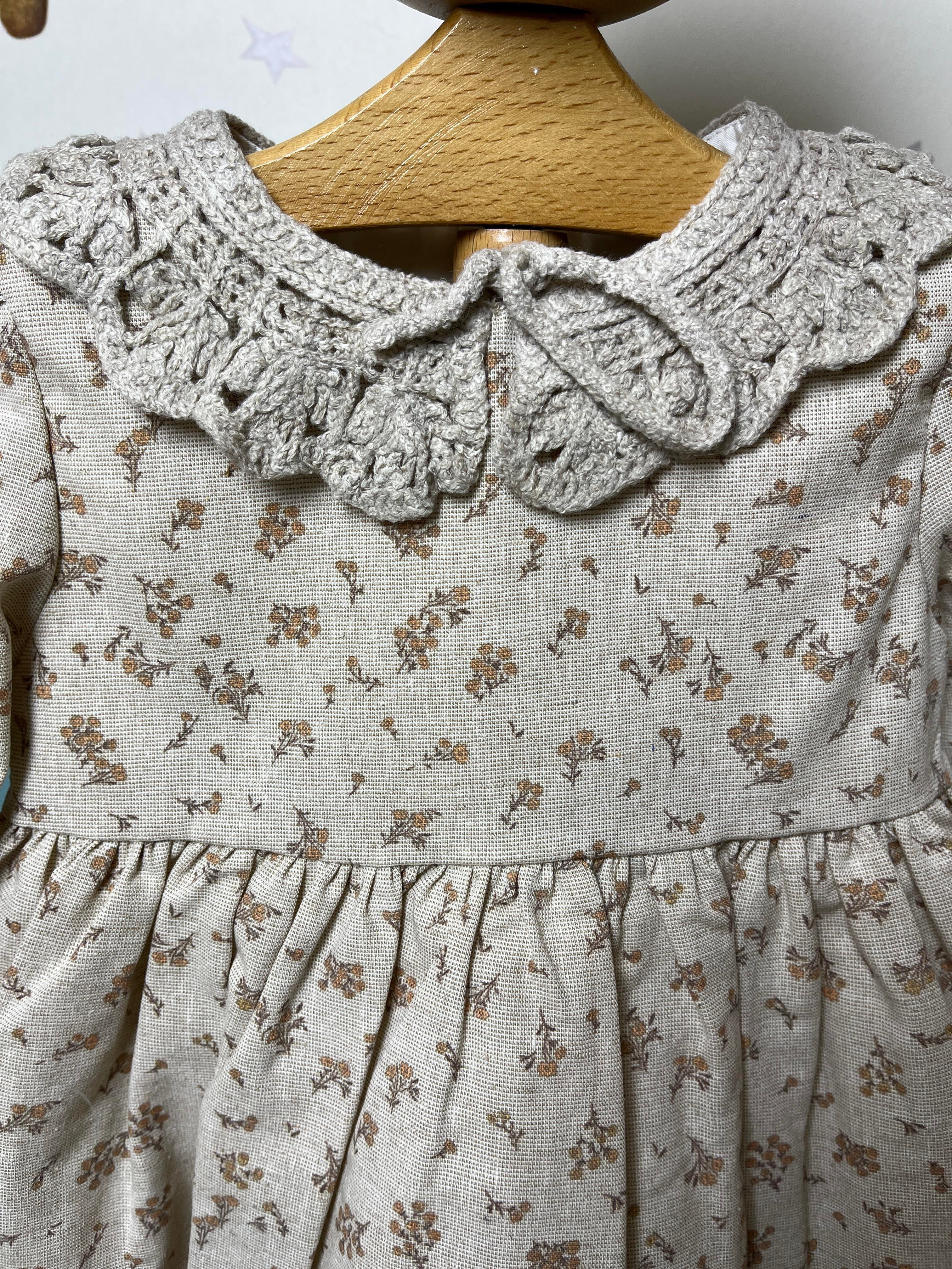 Fukukum Baby Naturel Yakalı Eteği Tül Detaylı Kız Bebek Elbise Kahverengi
