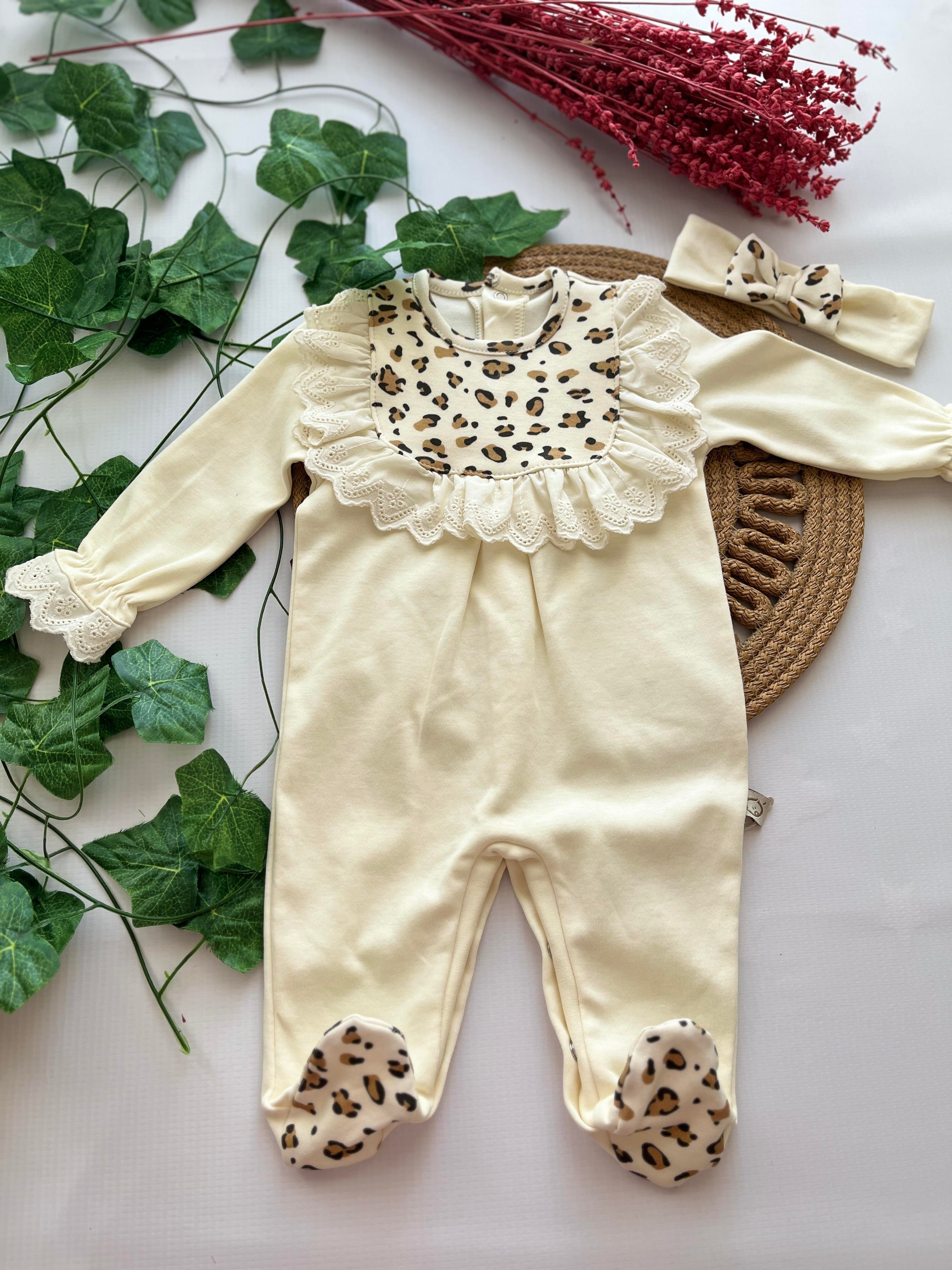Fukukumbaby Kız Bebek Fistolu Leoparlı Bandanalı Tulum