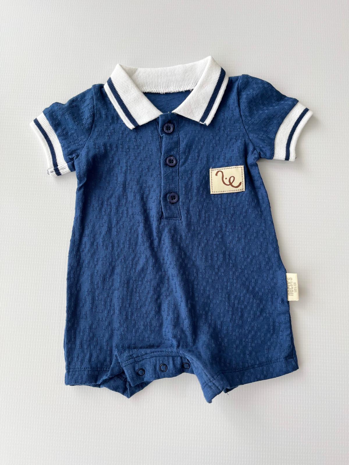Polo Yakalı Erkek Bebek Tulum Safir