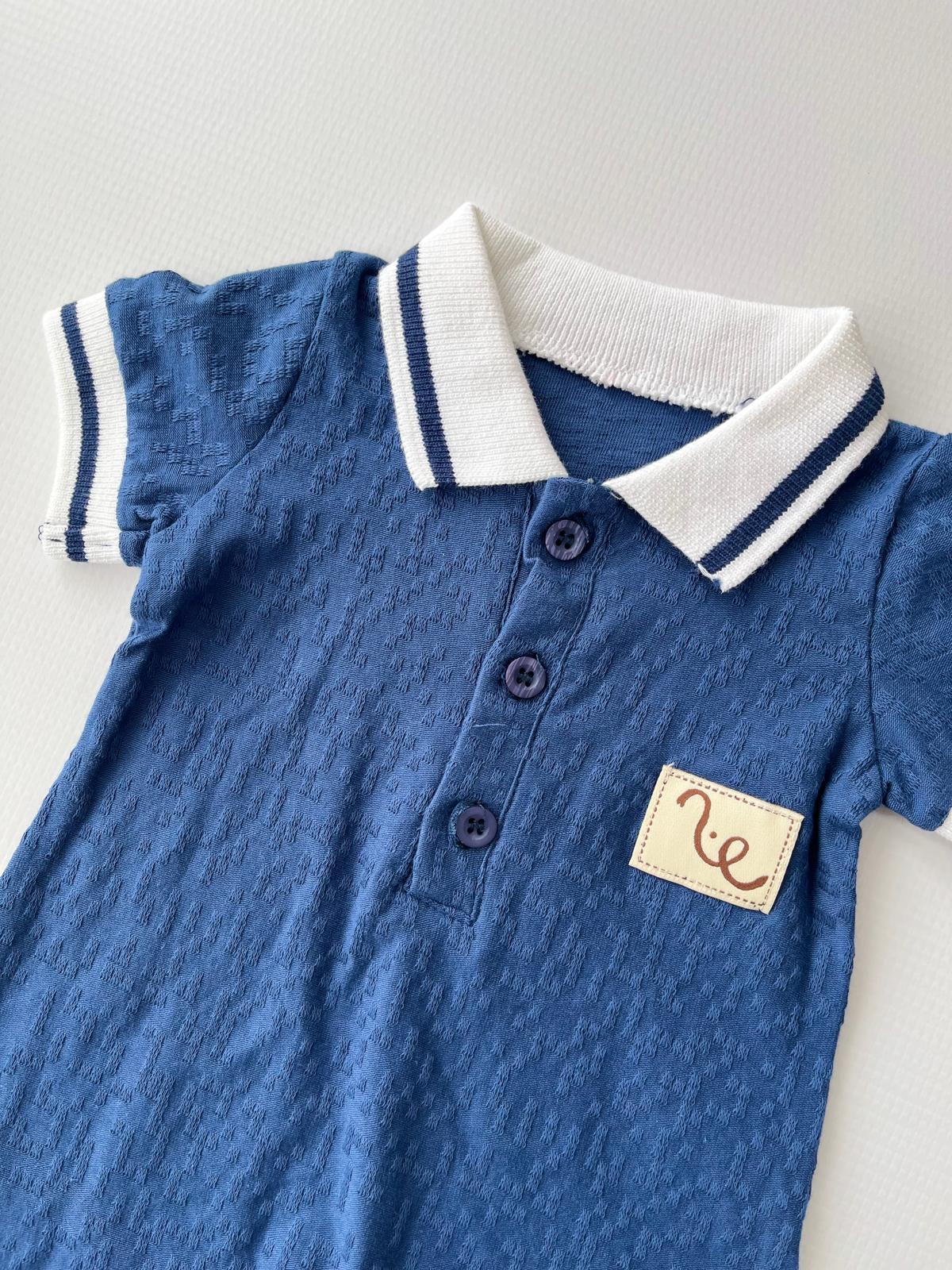 Polo Yakalı Erkek Bebek Tulum Safir