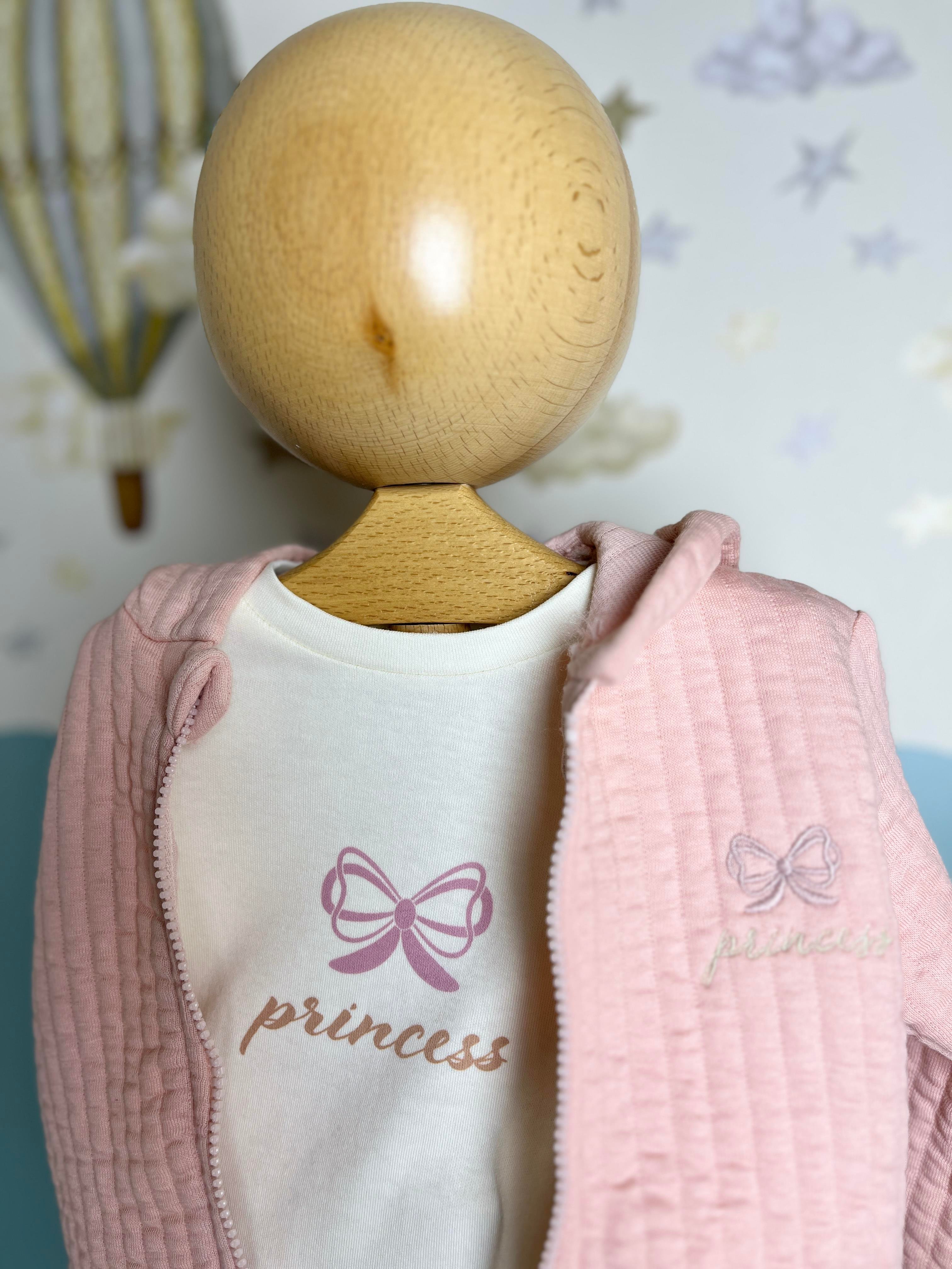 Princess Nakışlı Hırkalı 3lü Pembe Takım Kız Bebek