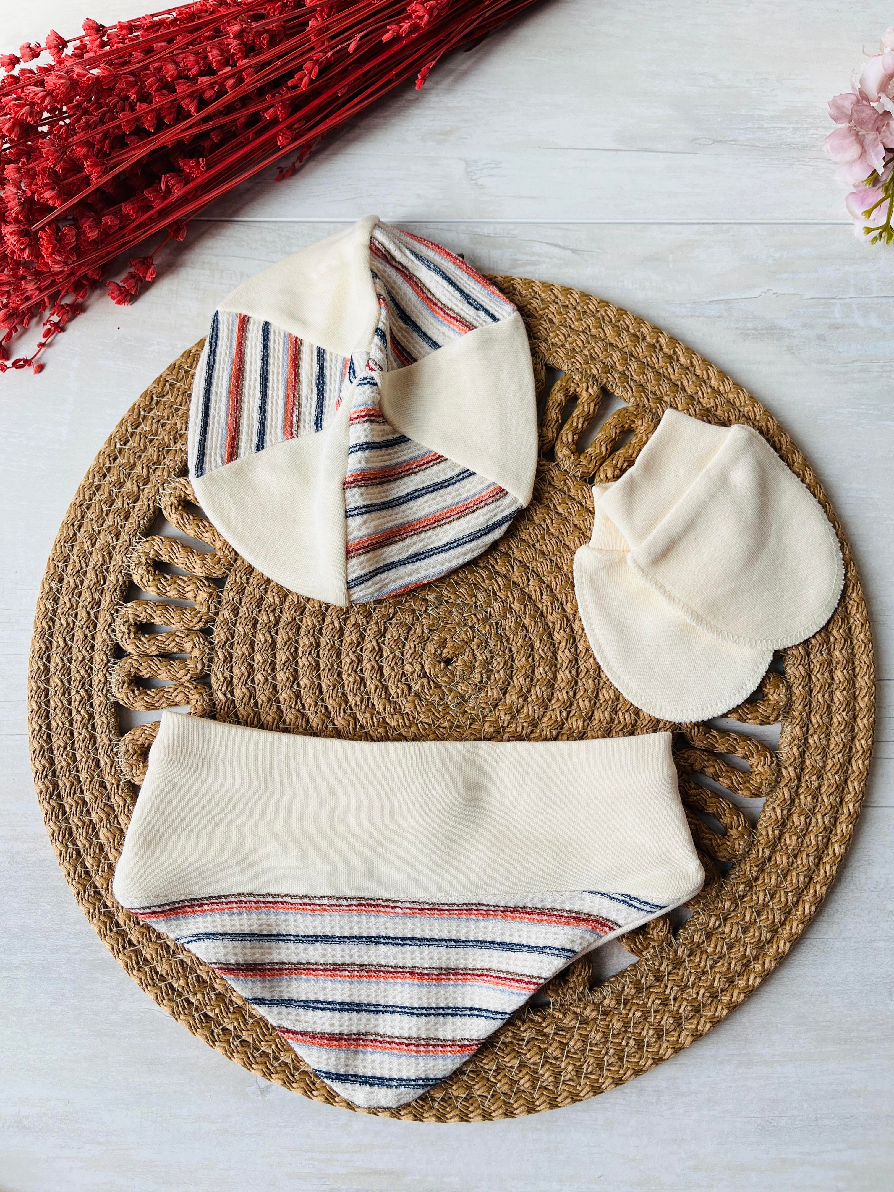 Salopetli Altı Çizgili Düğme Detaylı 5li Set 0-3 Ay Erkek Bebek Mavi
