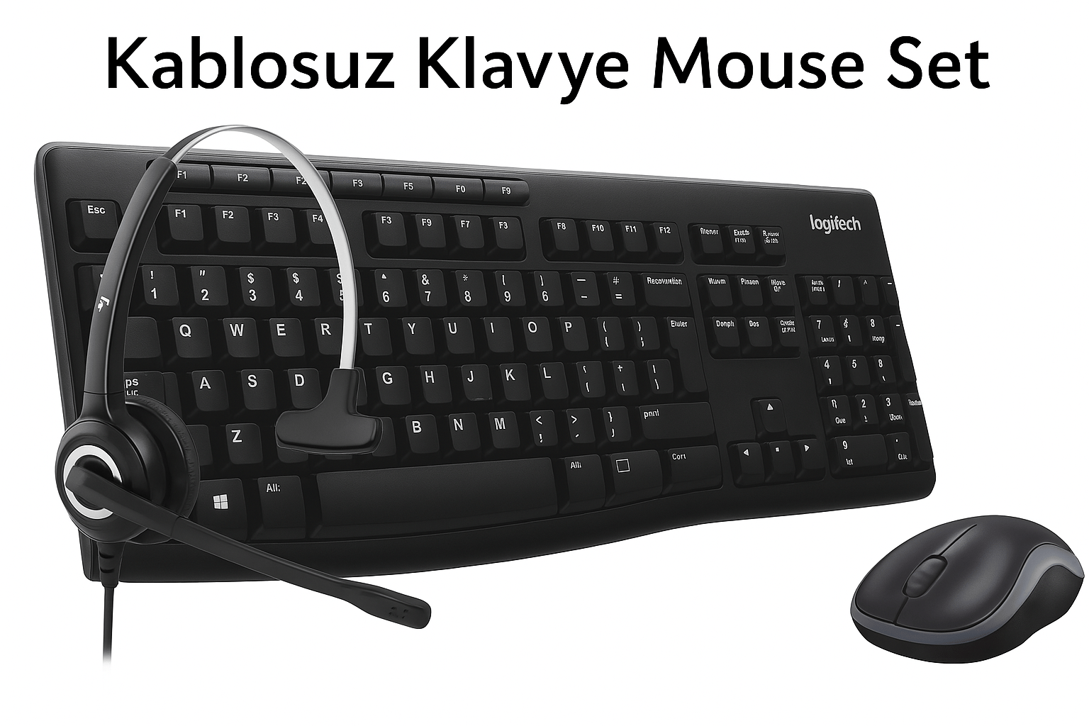 Logitech Silent Kablosuz Klavye Mouse Seti VT6200 Mono Çağrı Merkezi Kulaklığı Ofis Kulaklık USB Kulaklık