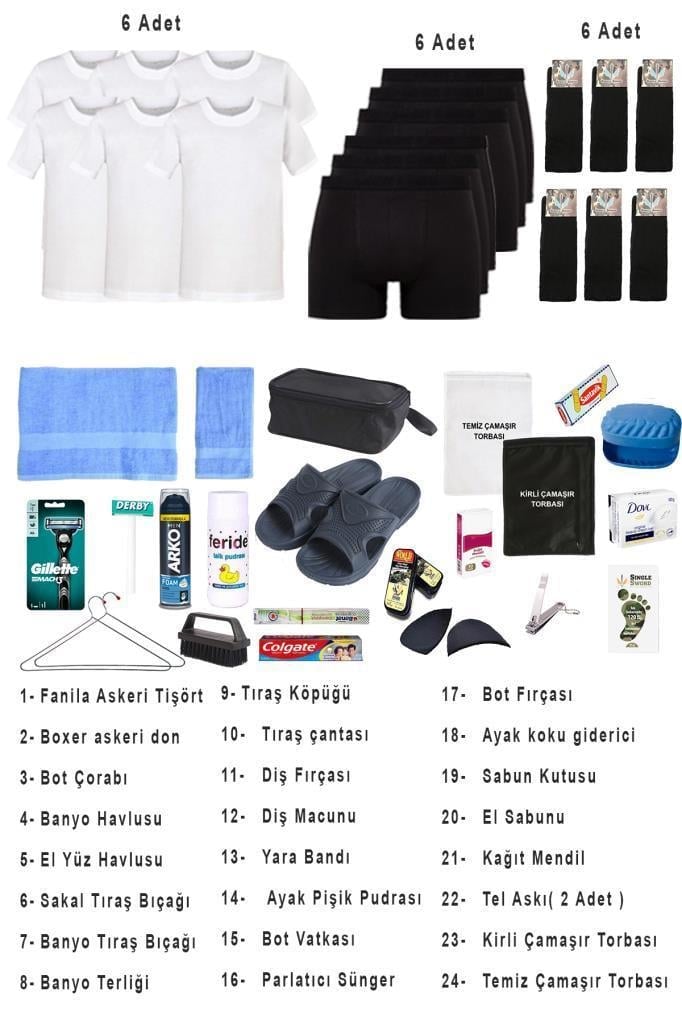 Single Sword 40 Parça Hatay İskenderun Denizci Acemi Bedelli Asker Seti 6 Lı iç Giyim 