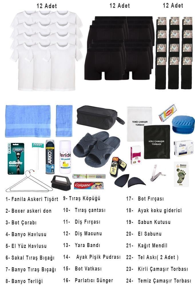 Single Sword 58 Parça Hatay İskenderun Denizci Acemi Bedelli Asker Seti 12 Li iç Giyim 