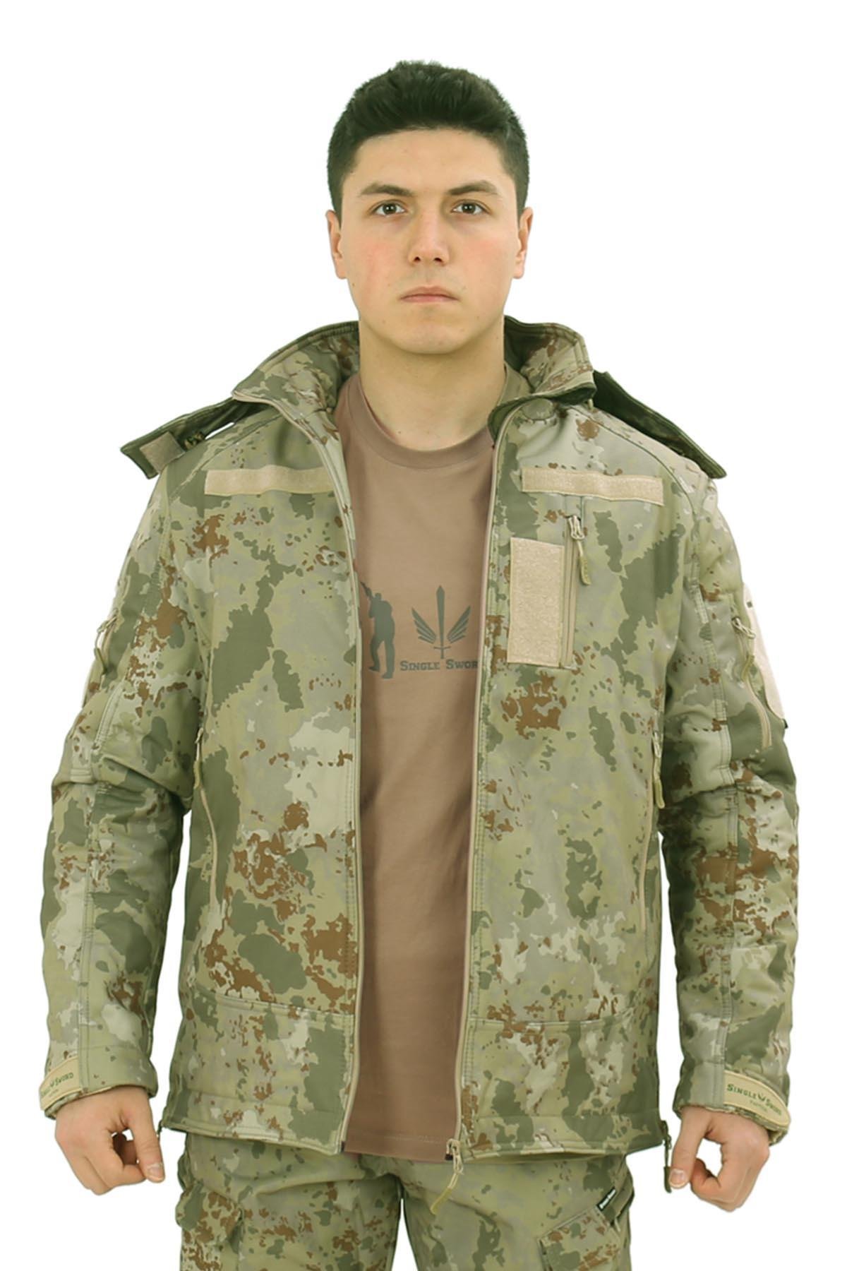 Single Sword Su&Rüzgâr Geçirmez Kapüşonlu Softshell Kışlık Erkek Mont
