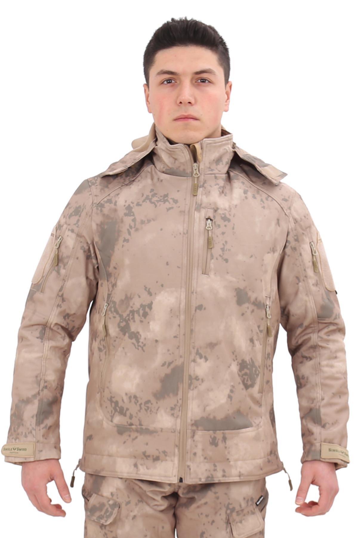 Single Sword Su&Rüzgâr Geçirmez Kapüşonlu Softshell Kışlık Erkek Mont