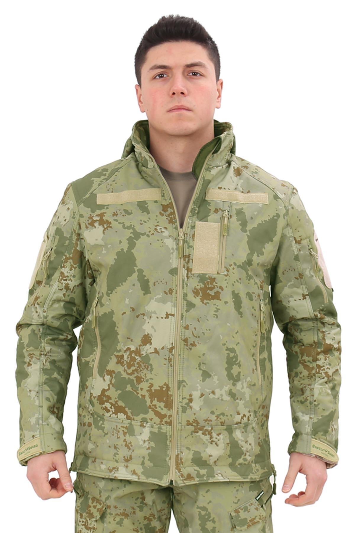 Single Sword Su&Rüzgâr Geçirmez Kapüşonlu Softshell Kışlık Erkek Mont