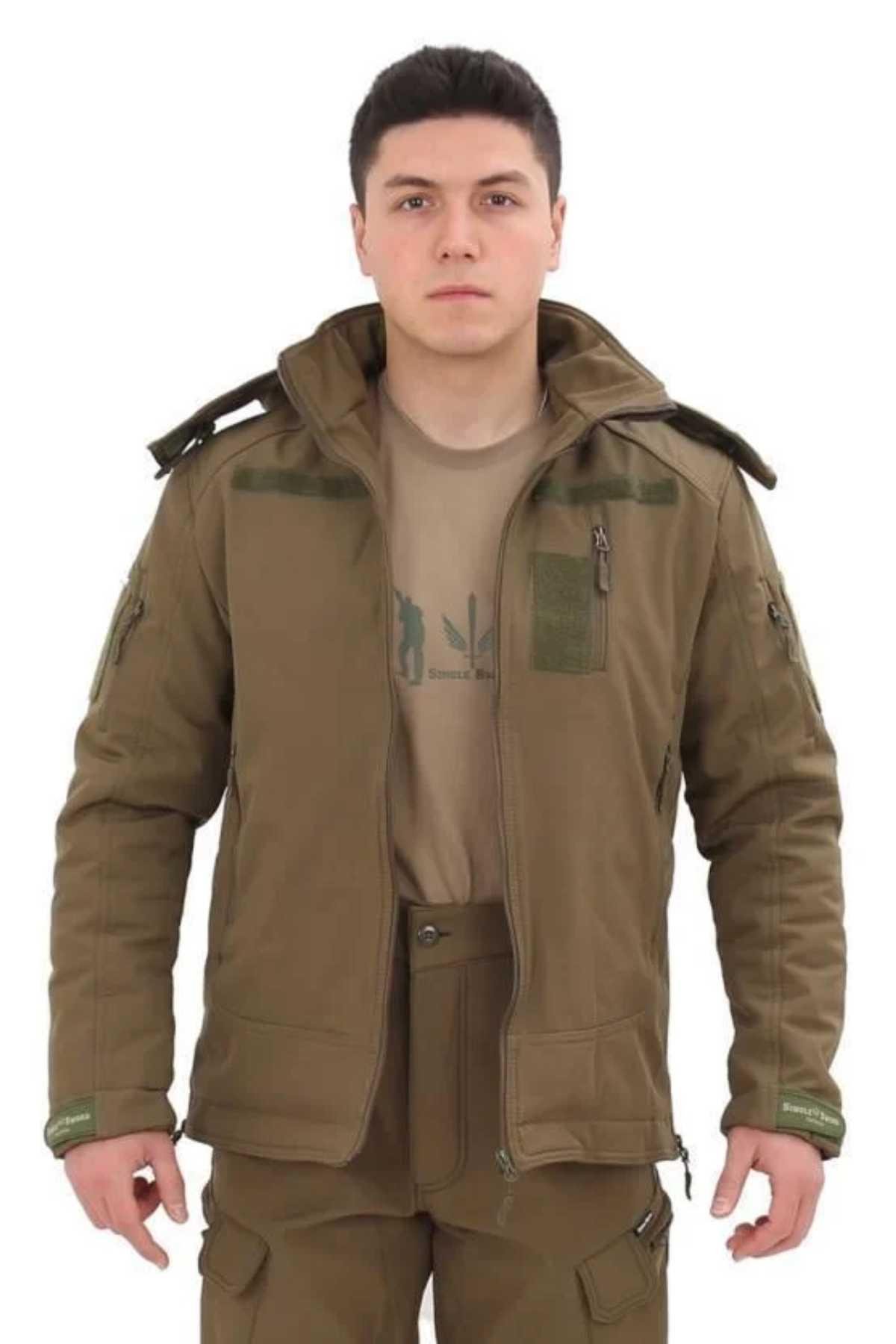Single Sword Su&Rüzgâr Geçirmez Kapüşonlu Softshell Kışlık Erkek Mont