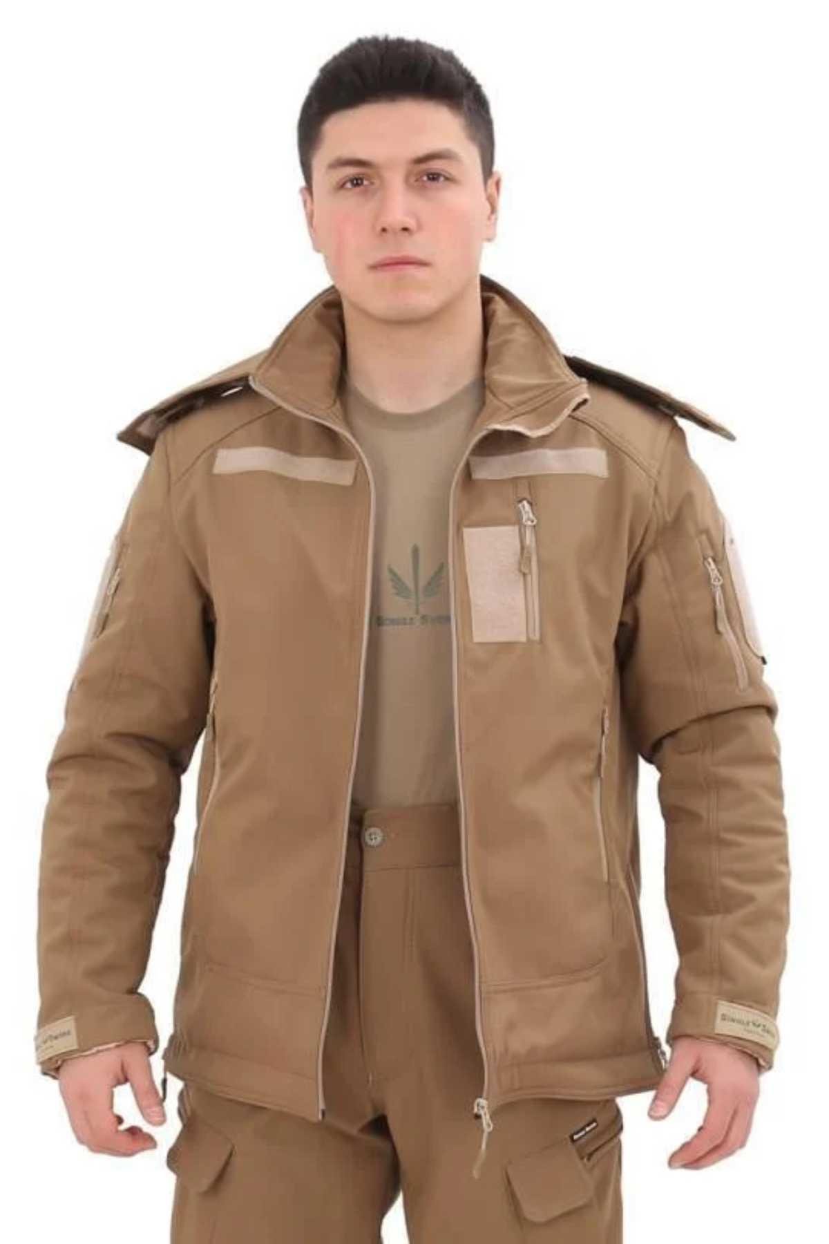 Single Sword Su&Rüzgâr Geçirmez Kapüşonlu Softshell Kışlık Erkek Mont