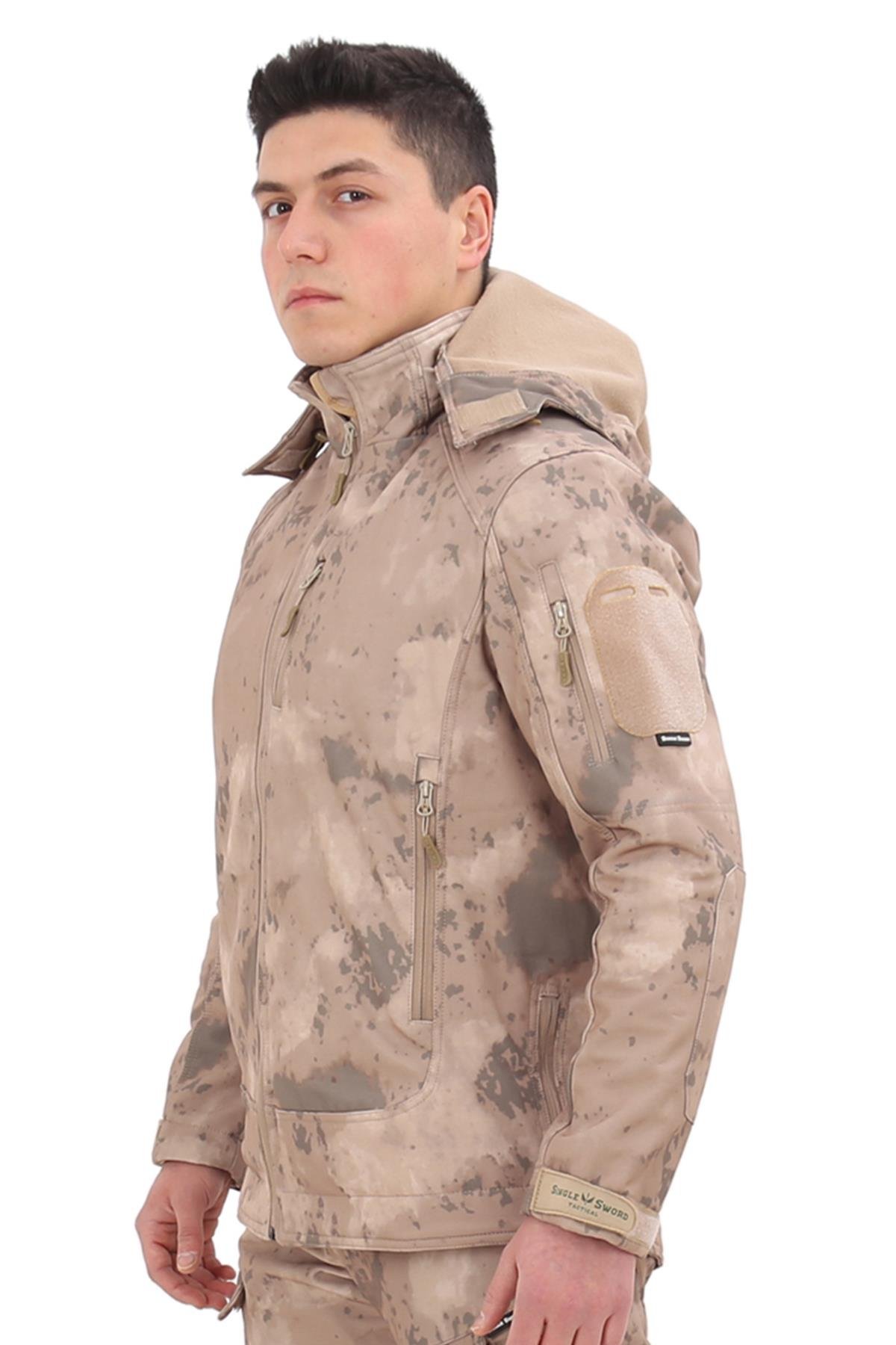 Single Sword Su&Rüzgâr Geçirmez Kapüşonlu Softshell Kışlık Erkek Mont