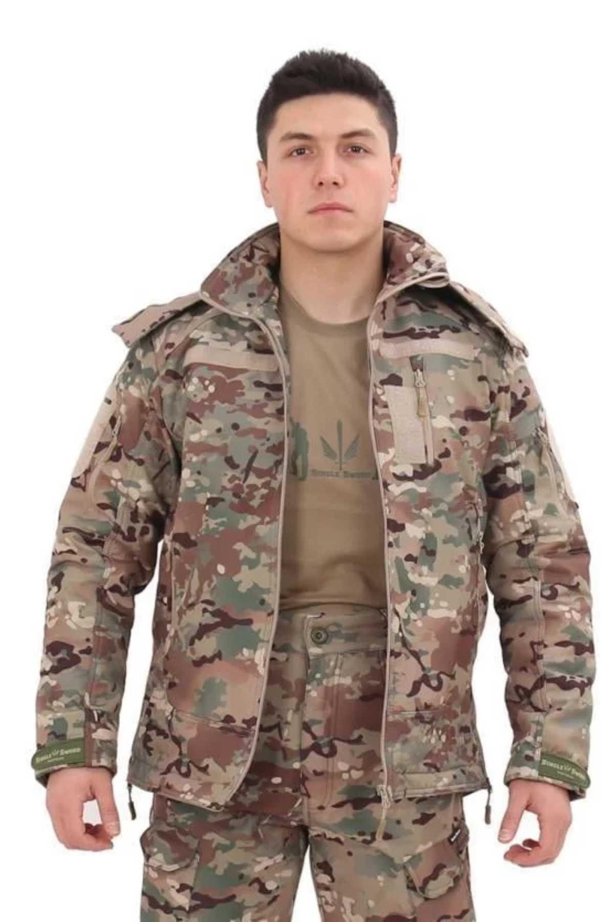 Single Sword Su&Rüzgâr Geçirmez Kapüşonlu Softshell Kışlık Erkek Mont