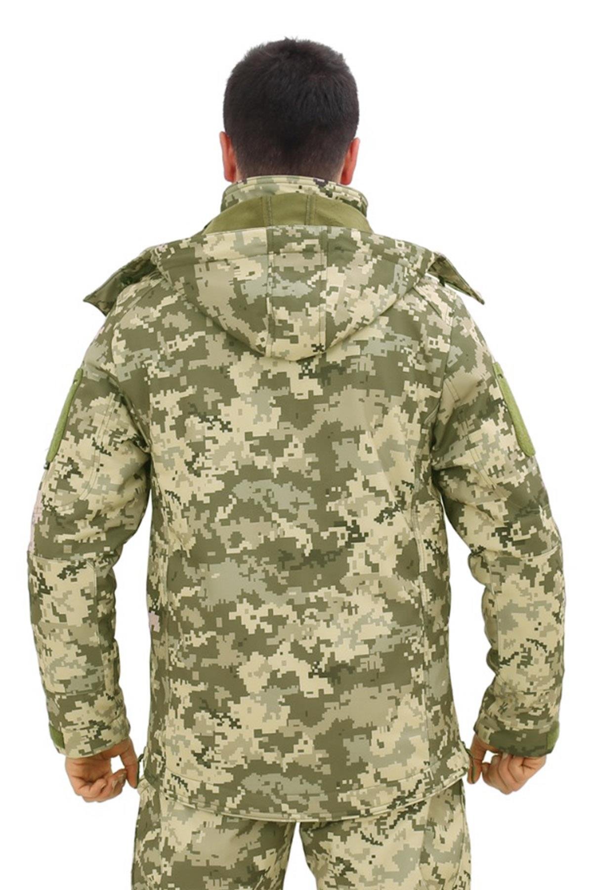 Single Sword Su&Rüzgâr Geçirmez Kapüşonlu Softshell Kışlık Erkek Mont
