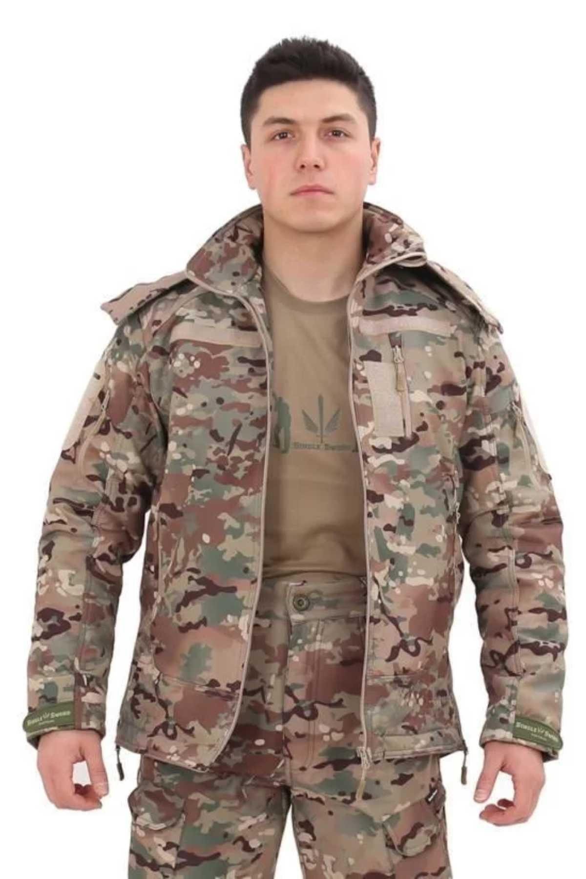 Single Sword Su&Rüzgâr Geçirmez Kapüşonlu Softshell Kışlık Erkek Mont