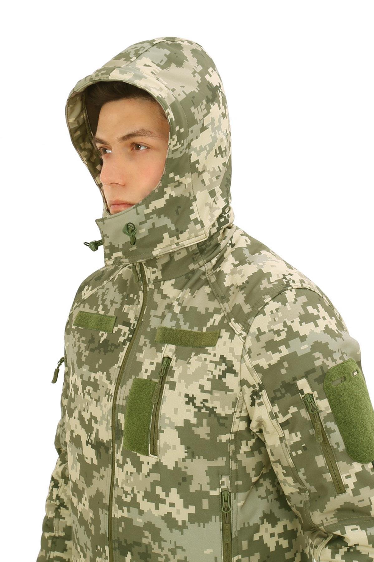 Single Sword Su&Rüzgâr Geçirmez Kapüşonlu Softshell Kışlık Erkek Mont