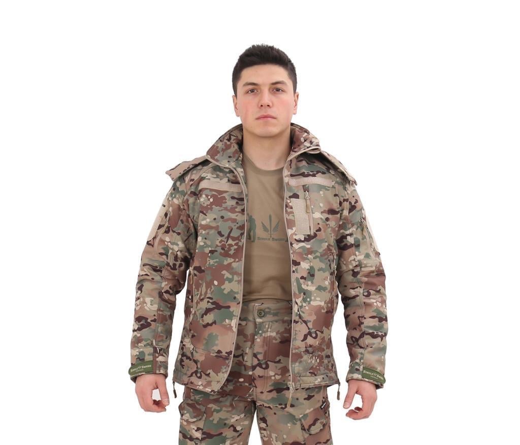 Single Sword Su&Rüzgâr Geçirmez Kapüşonlu Softshell Kışlık Erkek Mont