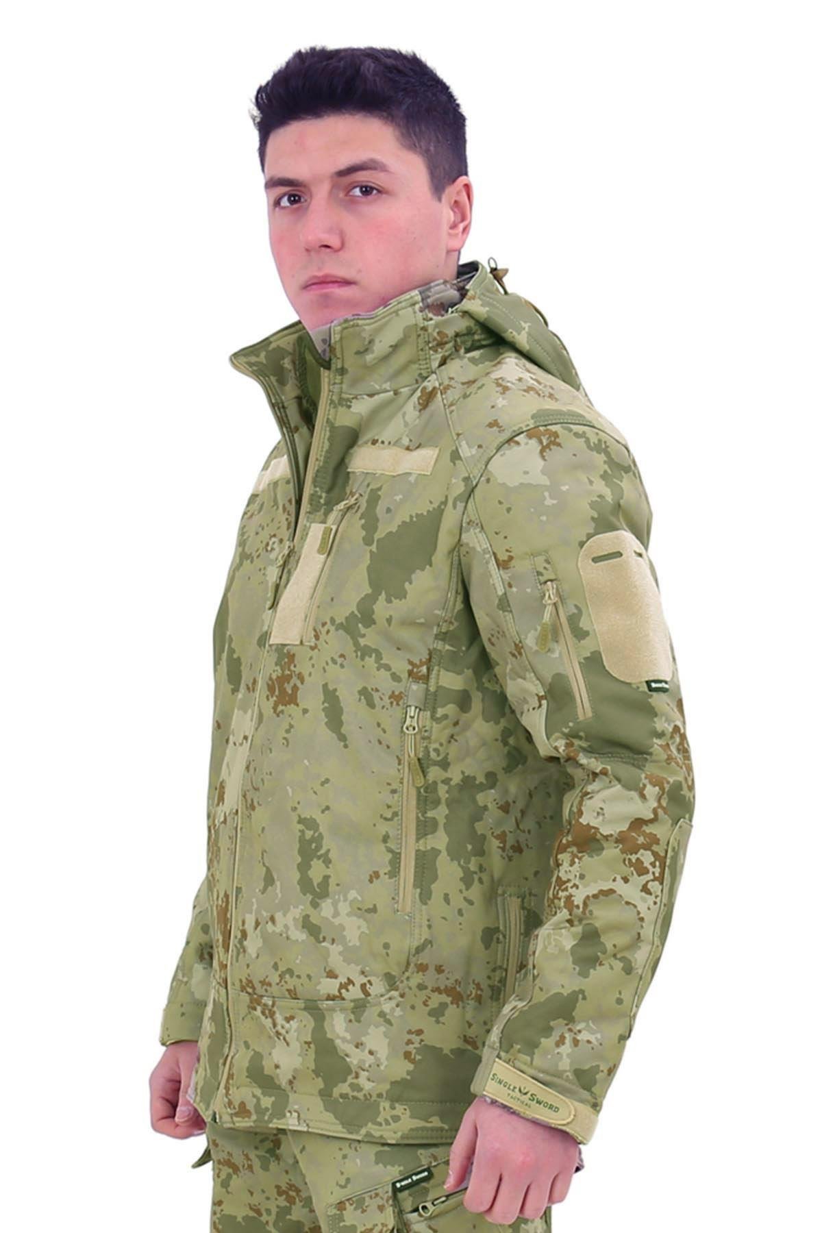 Single Sword Su&Rüzgâr Geçirmez Kapüşonlu Softshell Kışlık Erkek Mont