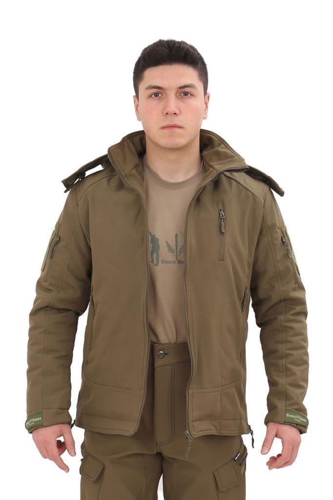 Single Sword Su&Rüzgar Geçirmez Outdoor Softshell Kışlık Erkek Mont (Kapüşonlu)