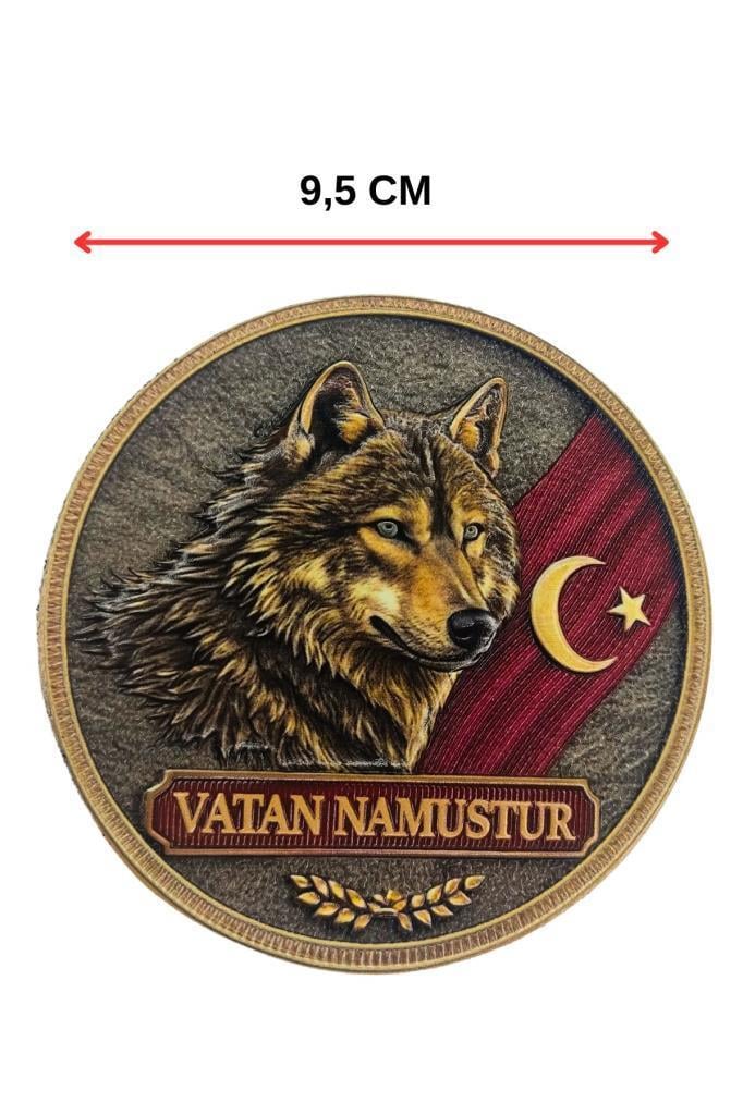 Vatan Namustur 3D Kurt Başlı Cırtlı Plastik Arma Patch 9.5 cm