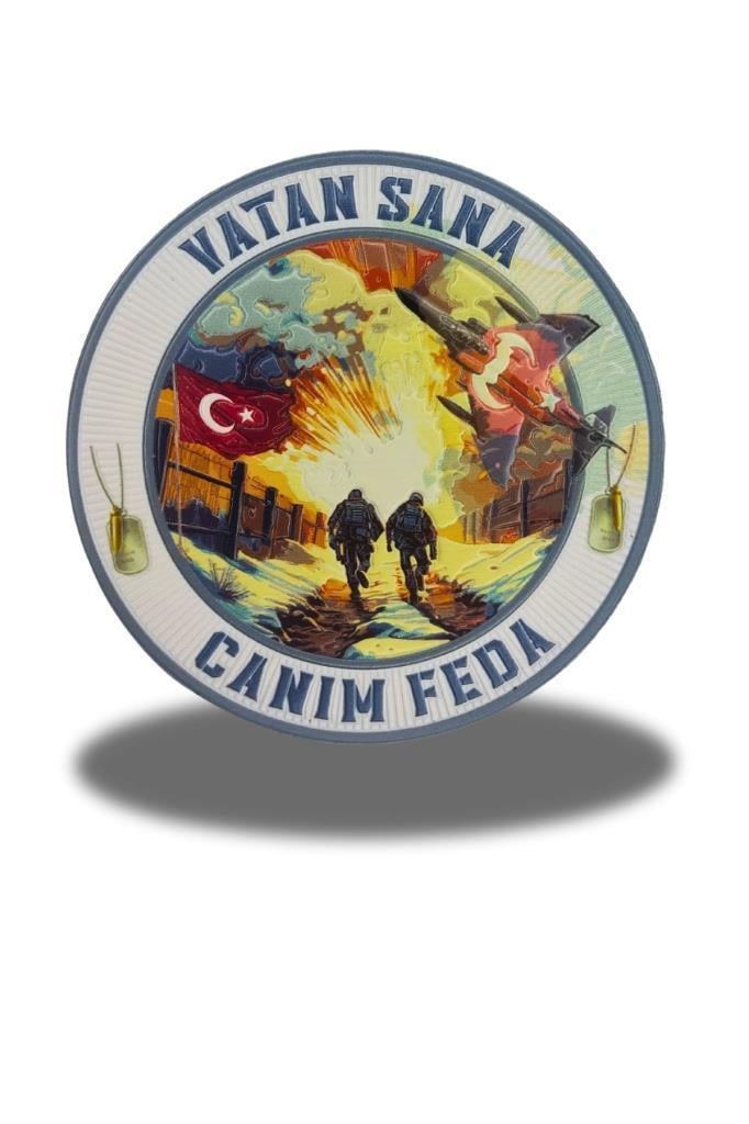 Vatan Sana Canım Feda PVC Arkası Cırtlı Arma Patch – Yuvarlak 9,5 cm 