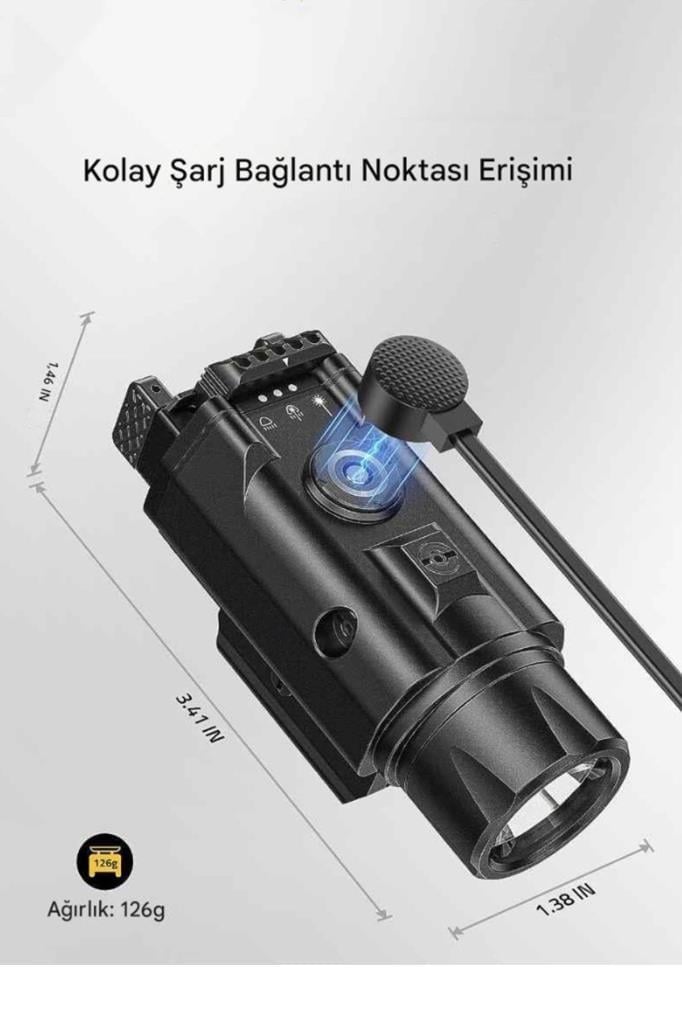 Yeşil Lazerli & Şarj Edilebilir 1350 Lümen Taktik Fener