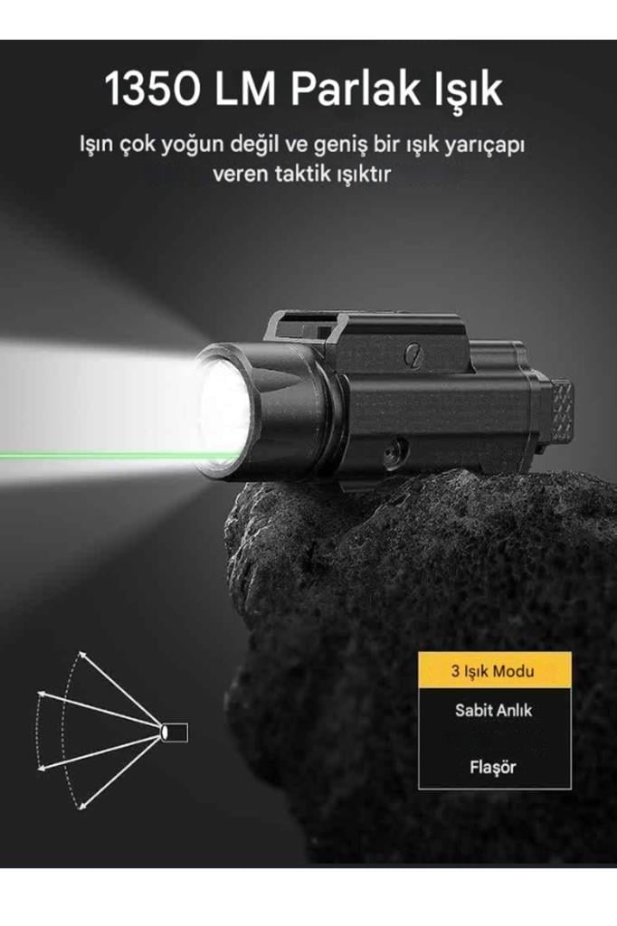 Yeşil Lazerli & Şarj Edilebilir 1350 Lümen Taktik Fener