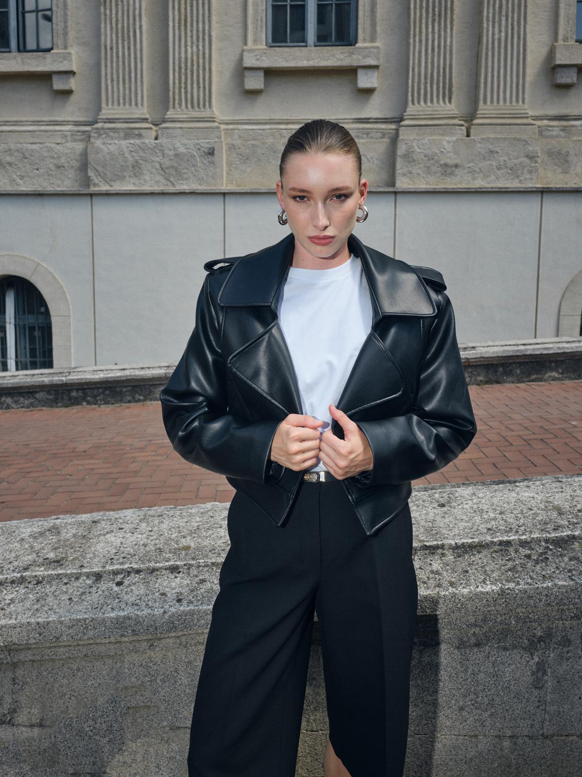 SİYAH RV STUDİO KISA DERİ CEKET