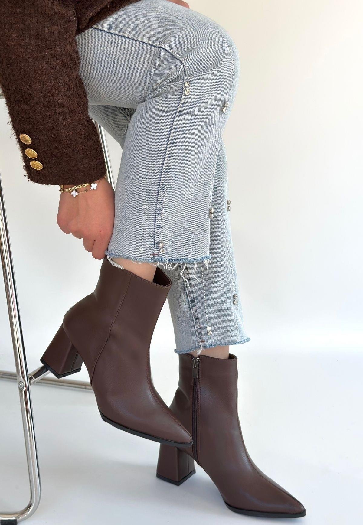 Oter Kahverengi Cilt Topuklu Bot