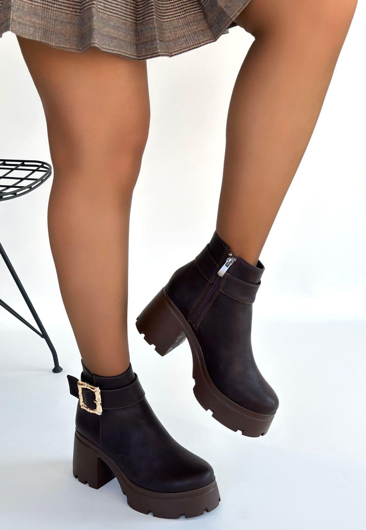 Pinma Acı Kahve Cilt Topuklu Bot