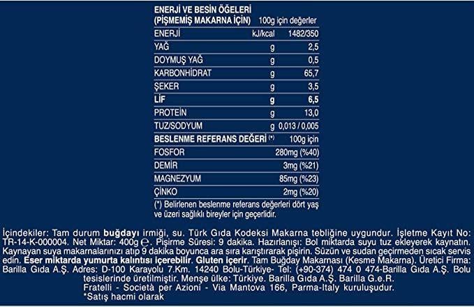 BARİLLA INTEGRALE KALEM  400 GR