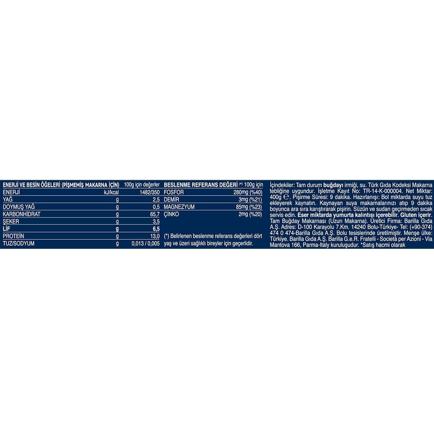 BARİLLA INTEGRALE SPAGETTİ 400 GR