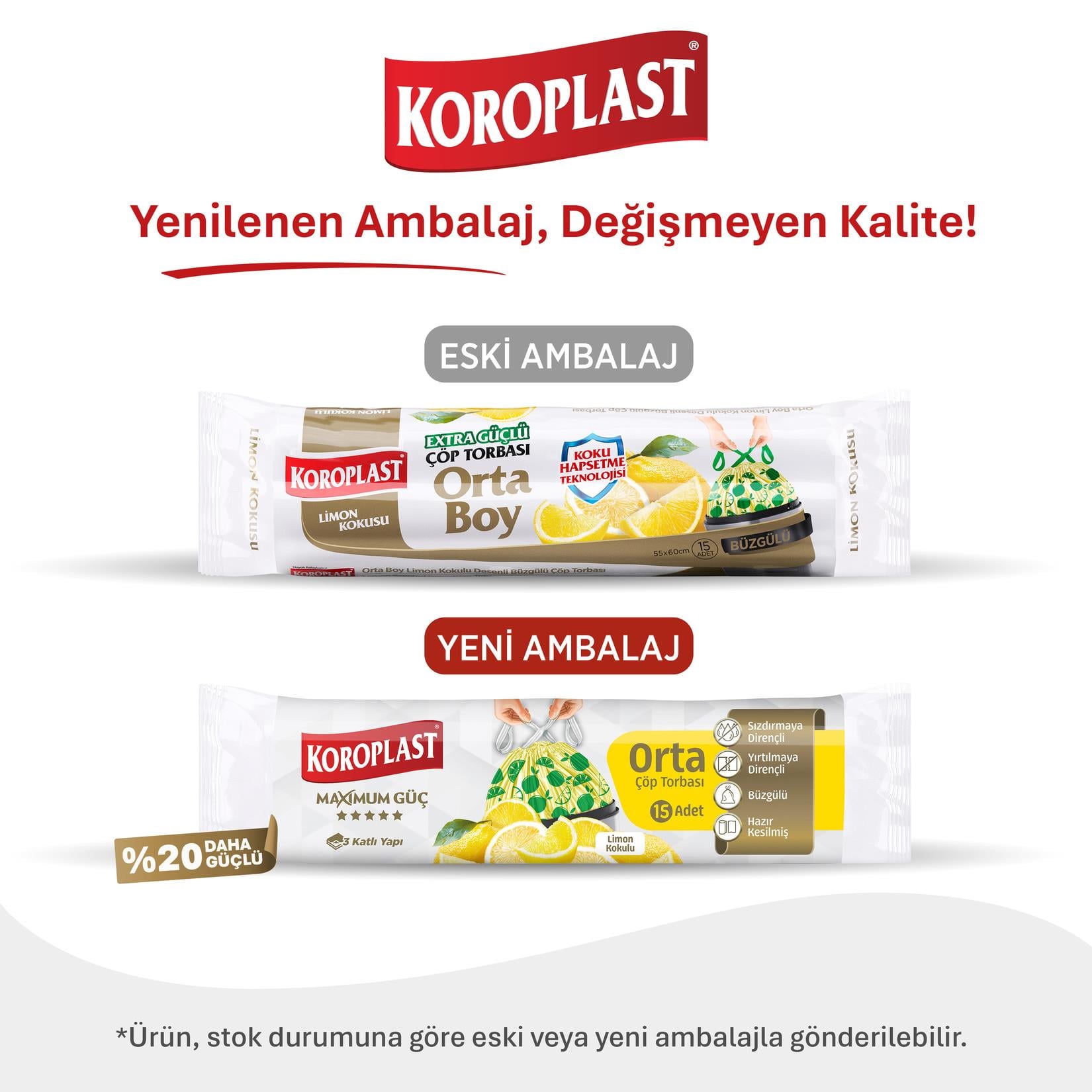 Koroplast Güçlü Büzgülü Çöp Torbası Limon Kokulu Orta
