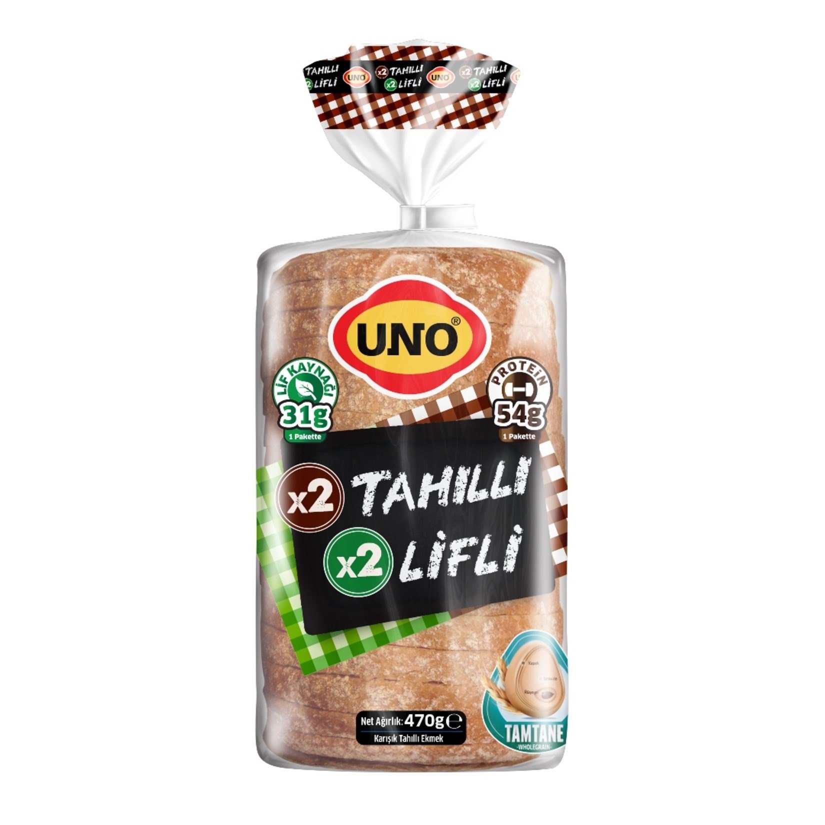 UNO İKİ KAT TAHILLI LİFLİ TAVA EKMEĞİ 470 GR