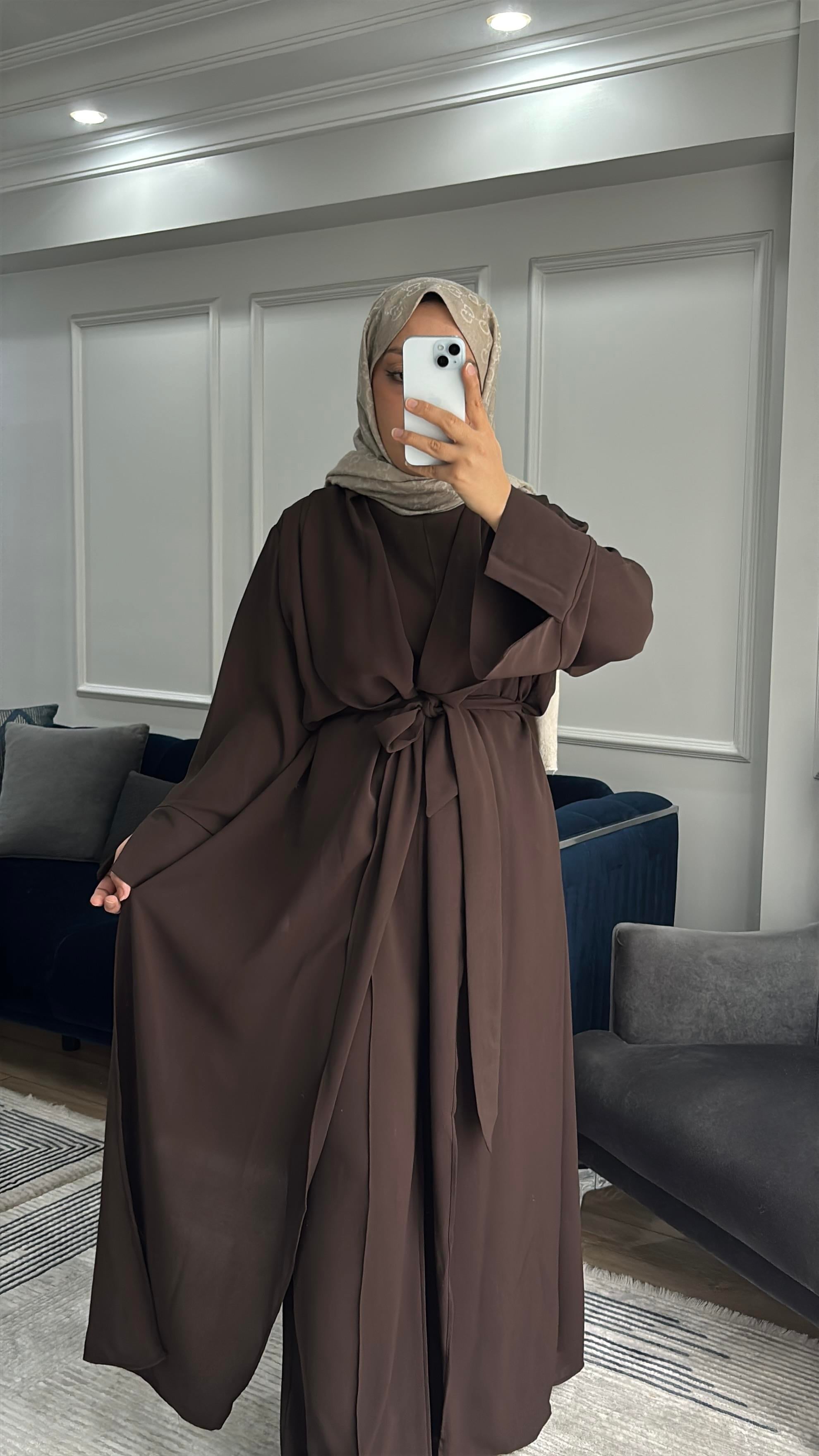 Abaya Takım Kahverengi 