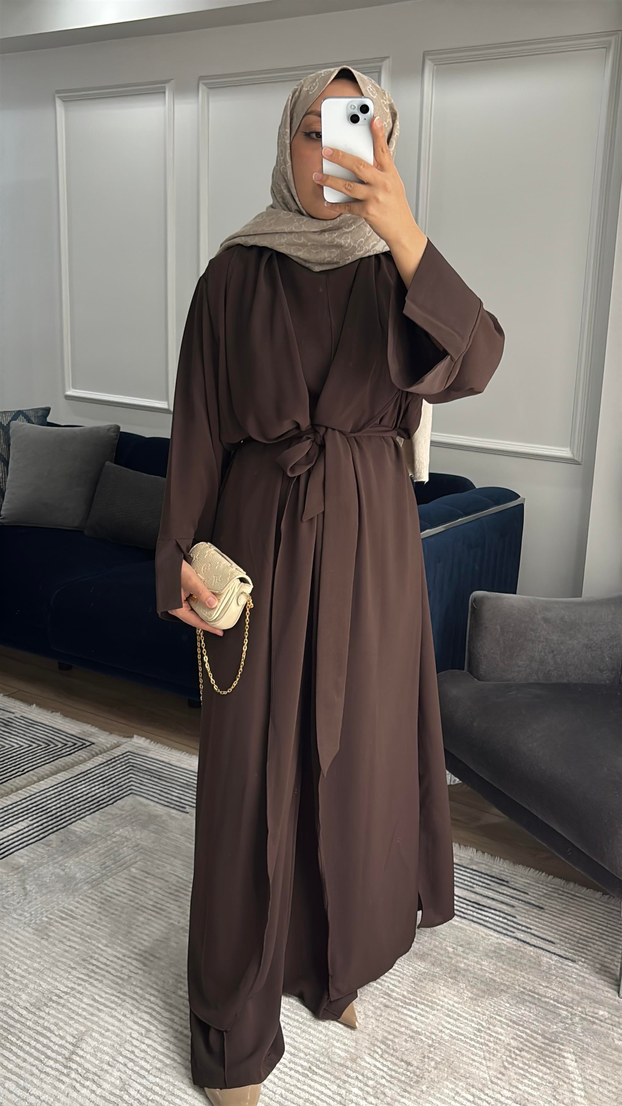 Abaya Takım Kahverengi 