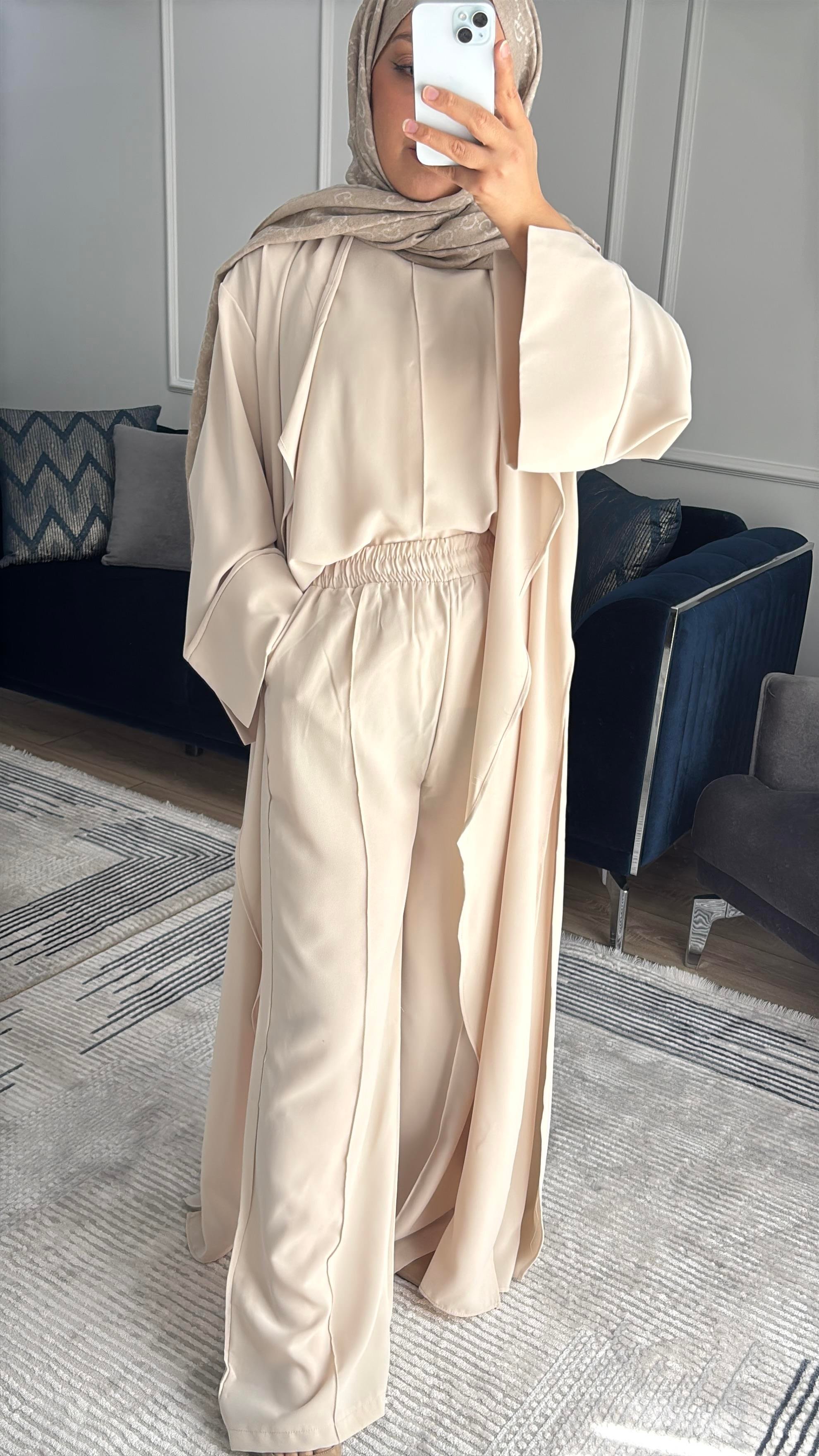 Abaya Takım Krem 