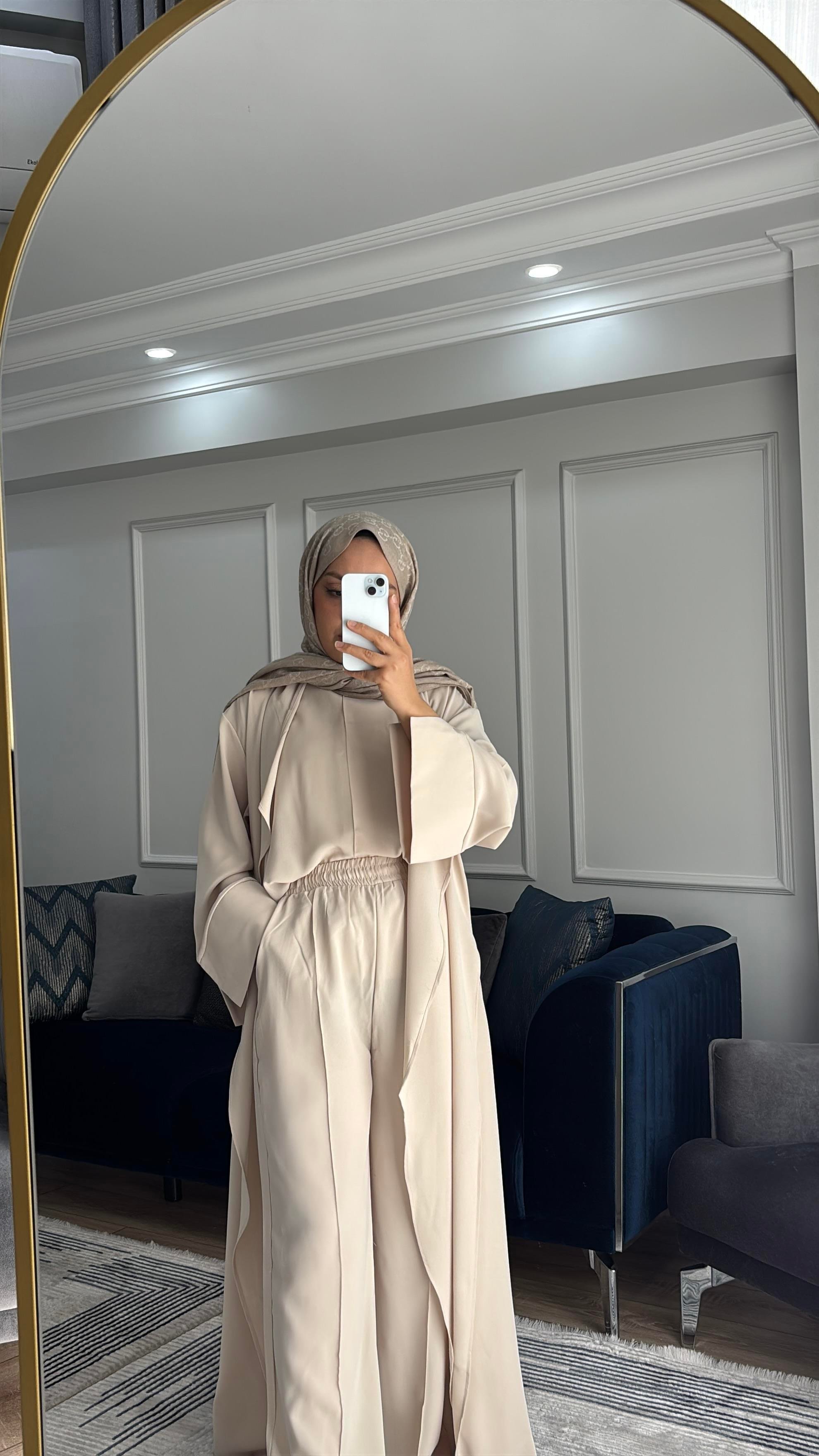Abaya Takım Krem 