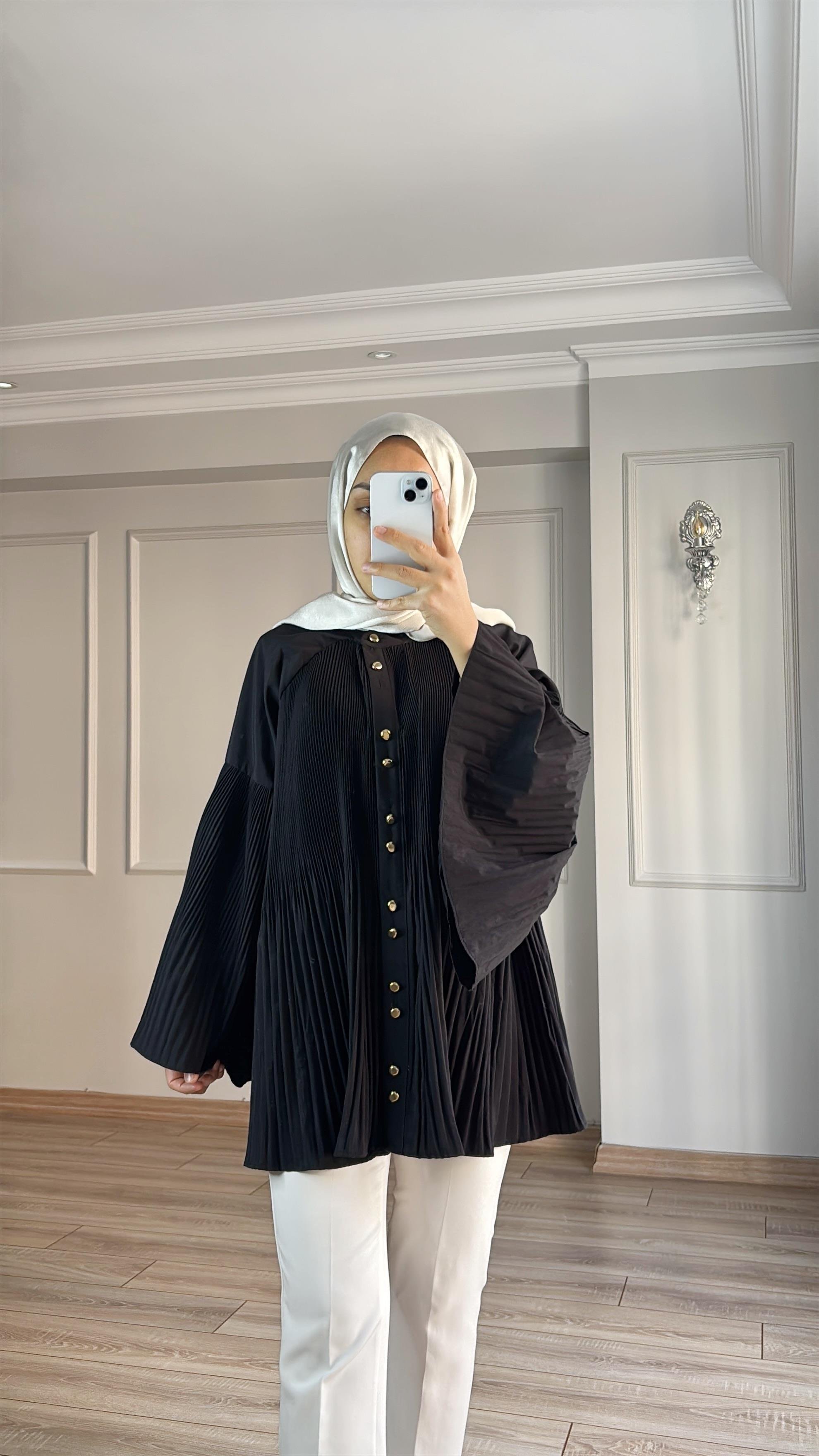 Elegant Pliseli Gömlek Siyah