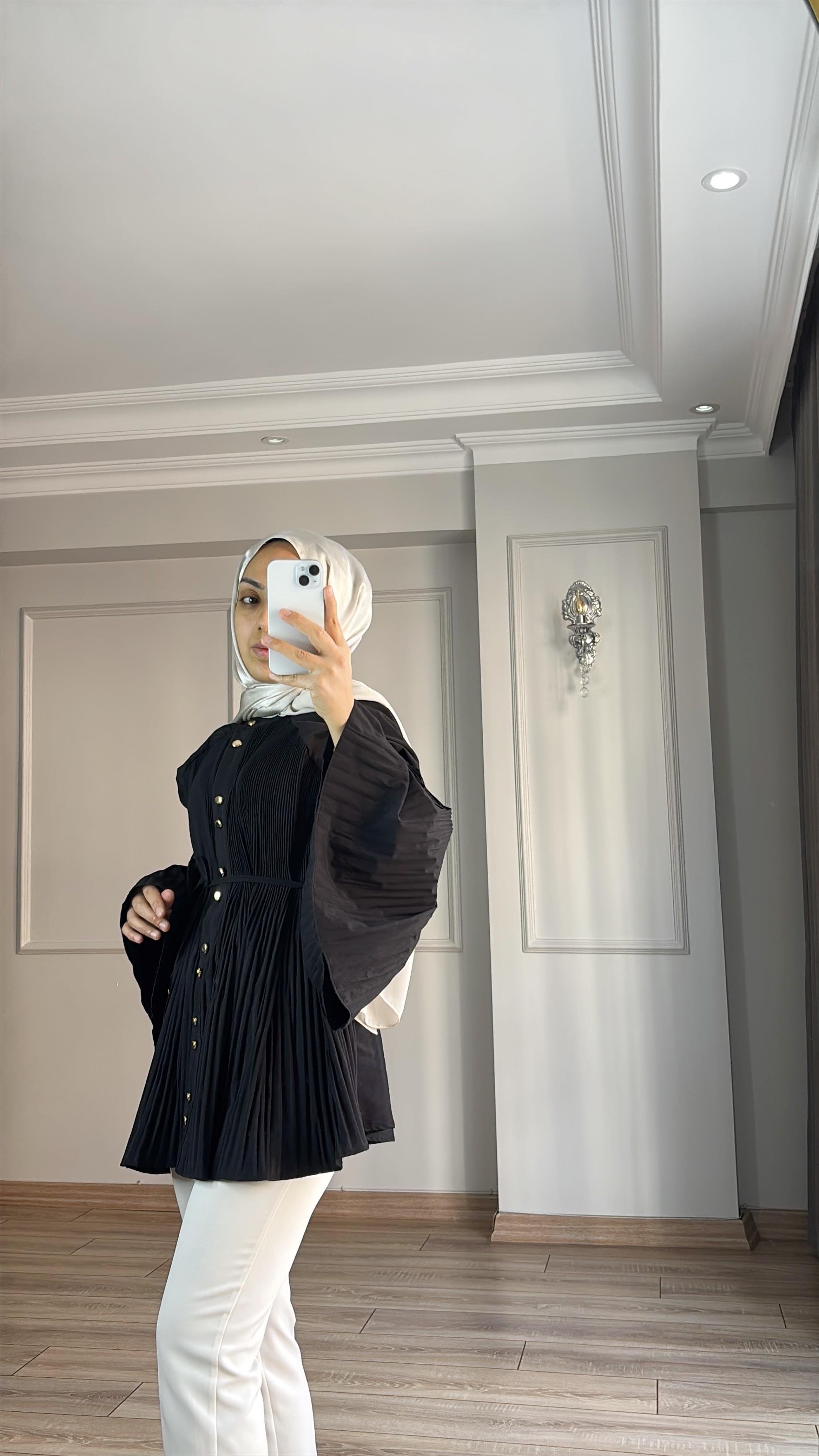 Elegant Pliseli Gömlek Siyah