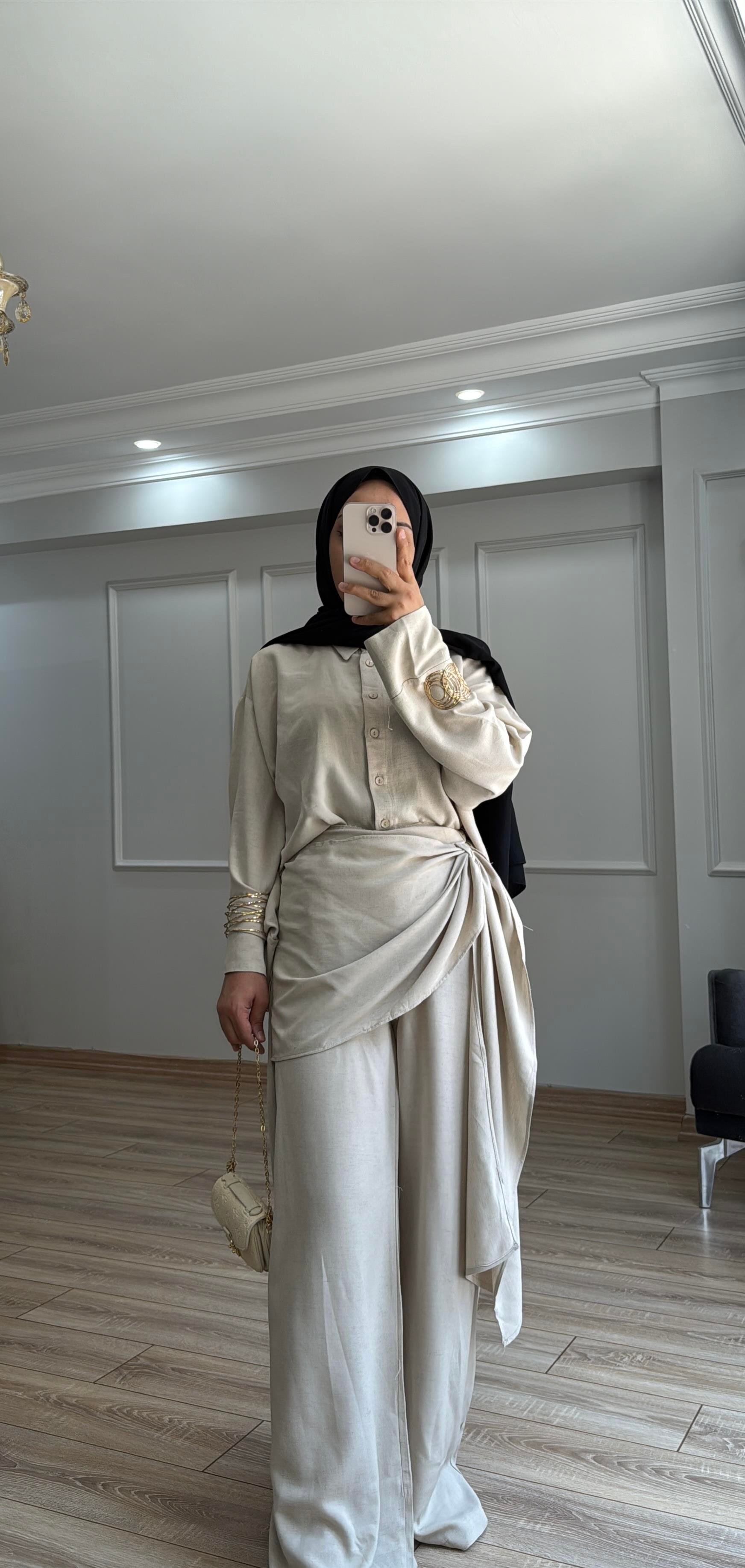 Savra Pantolonlu Takım Bej