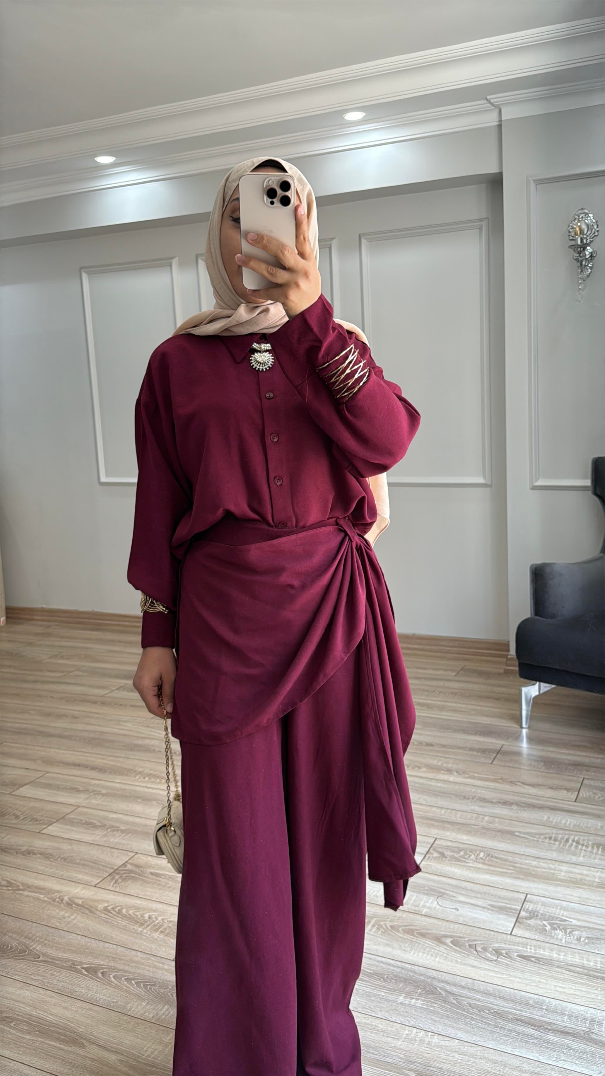 Savra Pantolonlu Takım Bordo