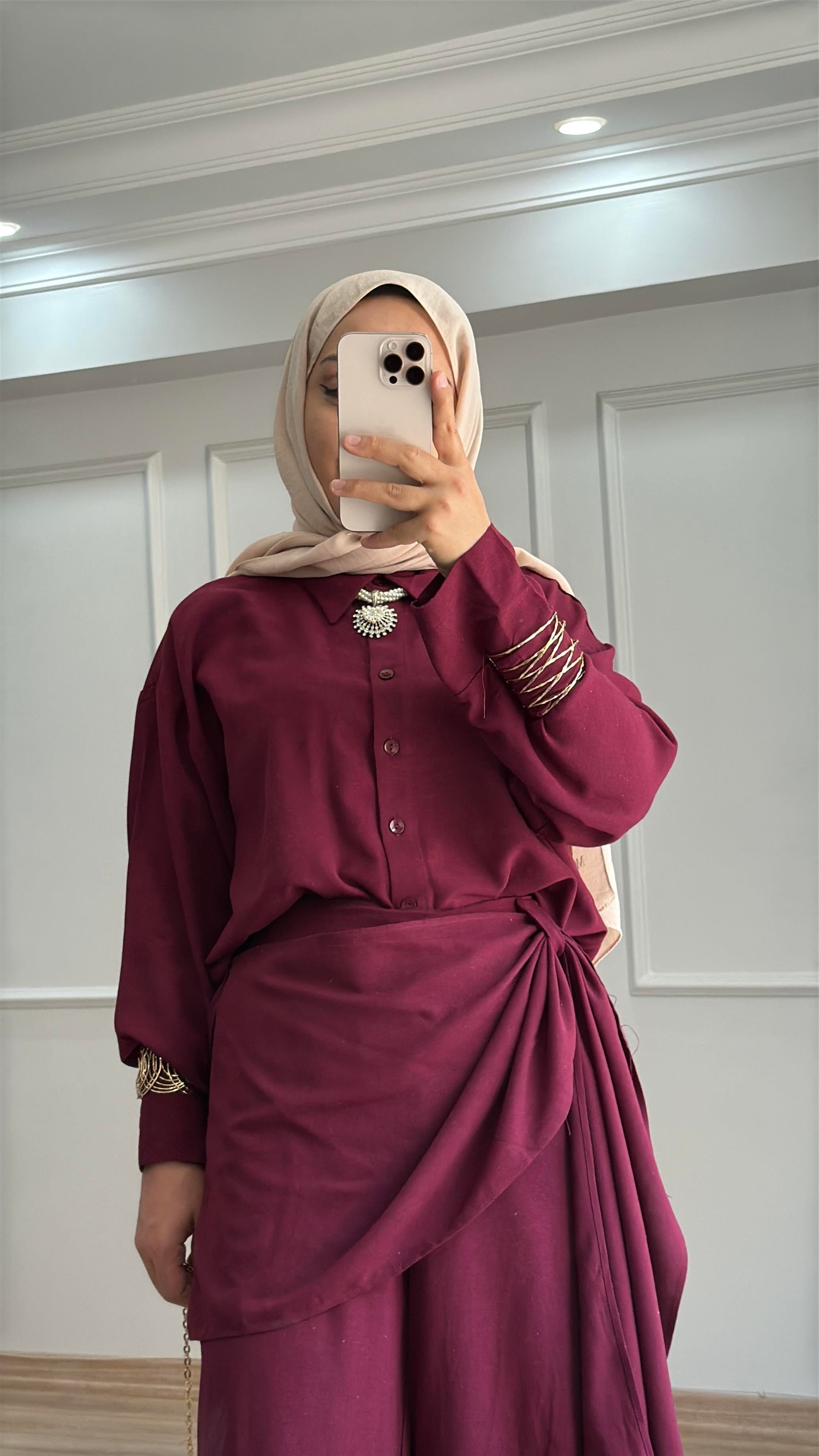 Savra Pantolonlu Takım Bordo