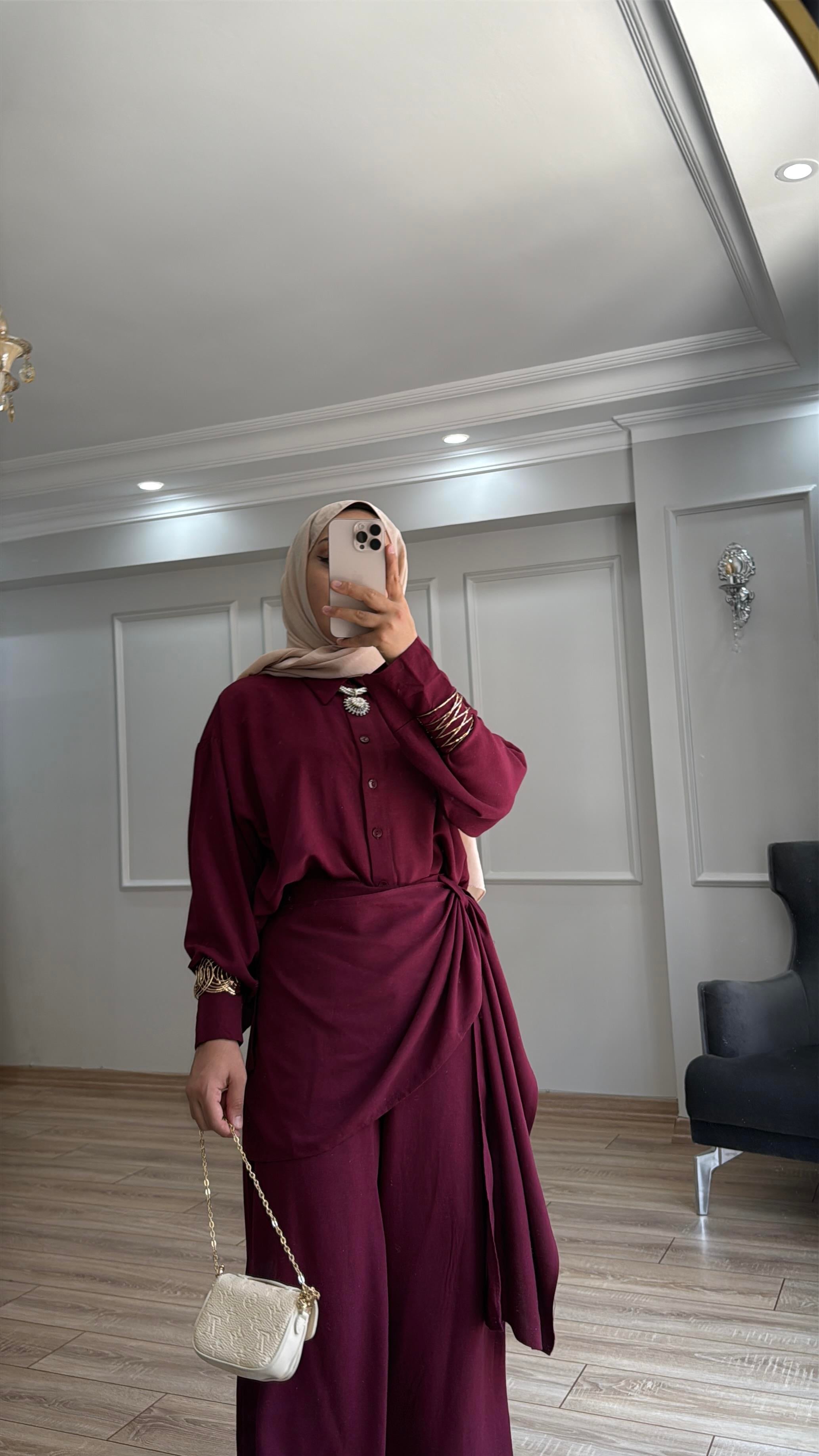 Savra Pantolonlu Takım Bordo